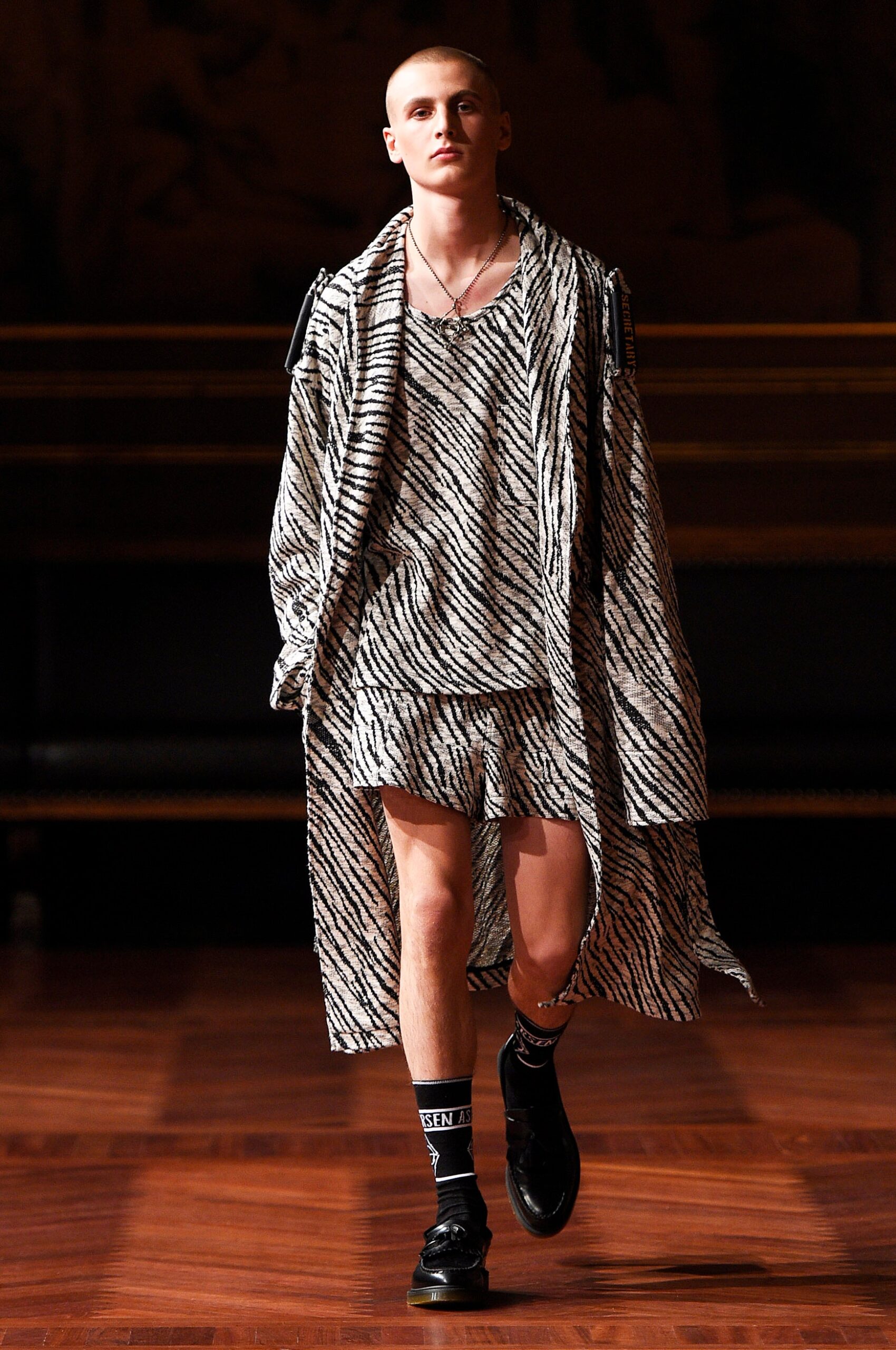 black and white striped coat and dress