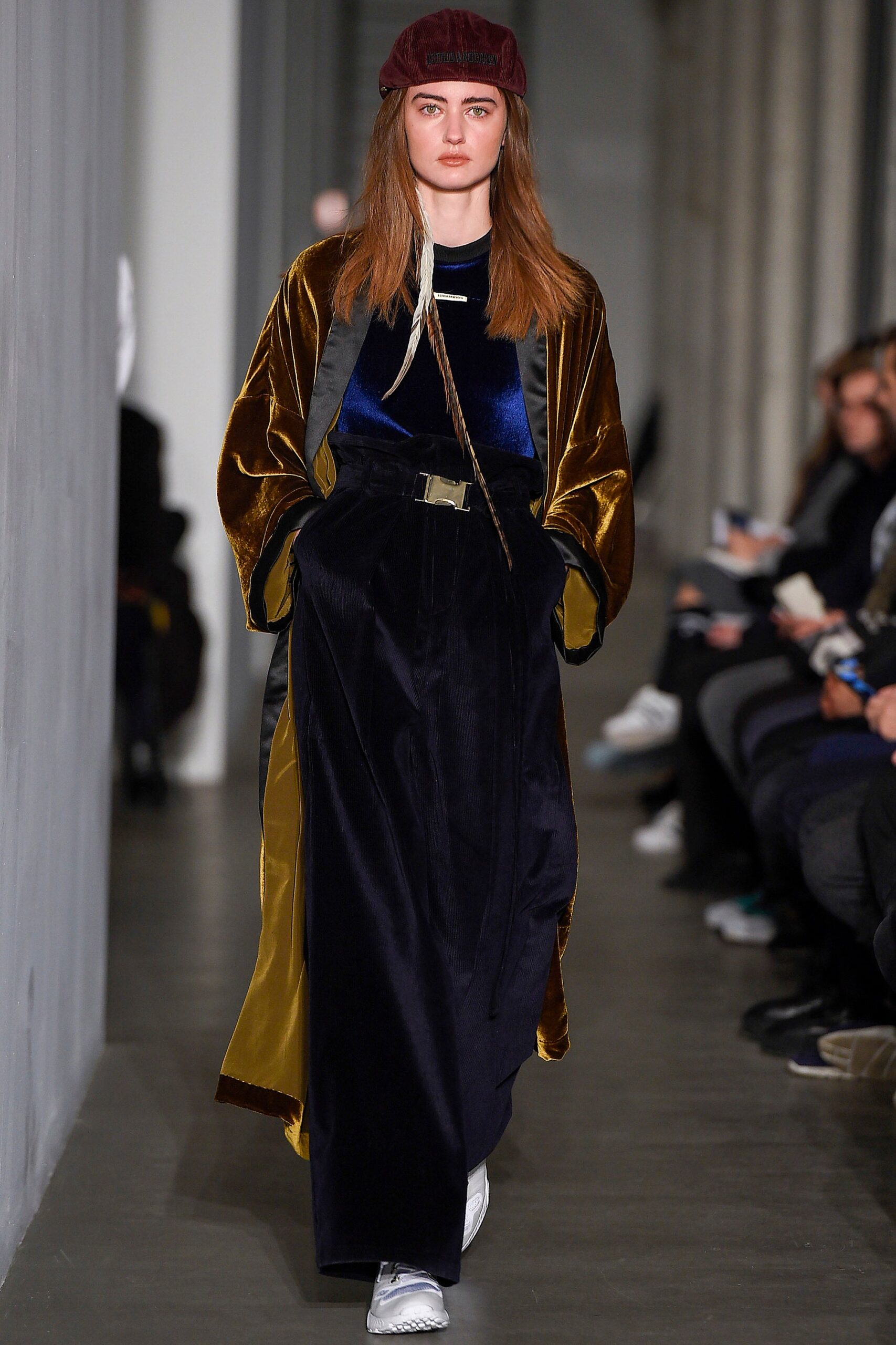 gold and navy velvet coat
