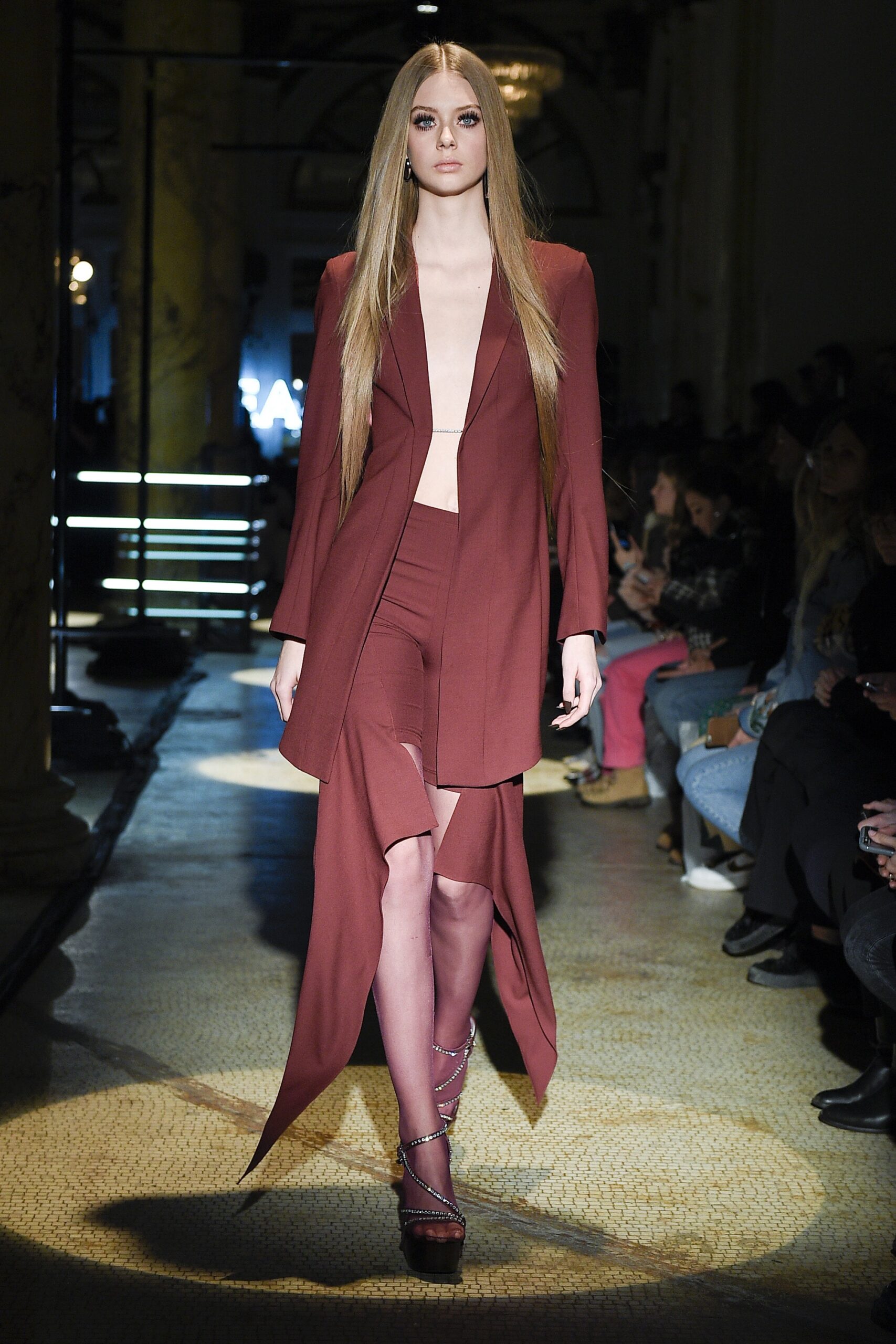 red fitted blazer and skirt