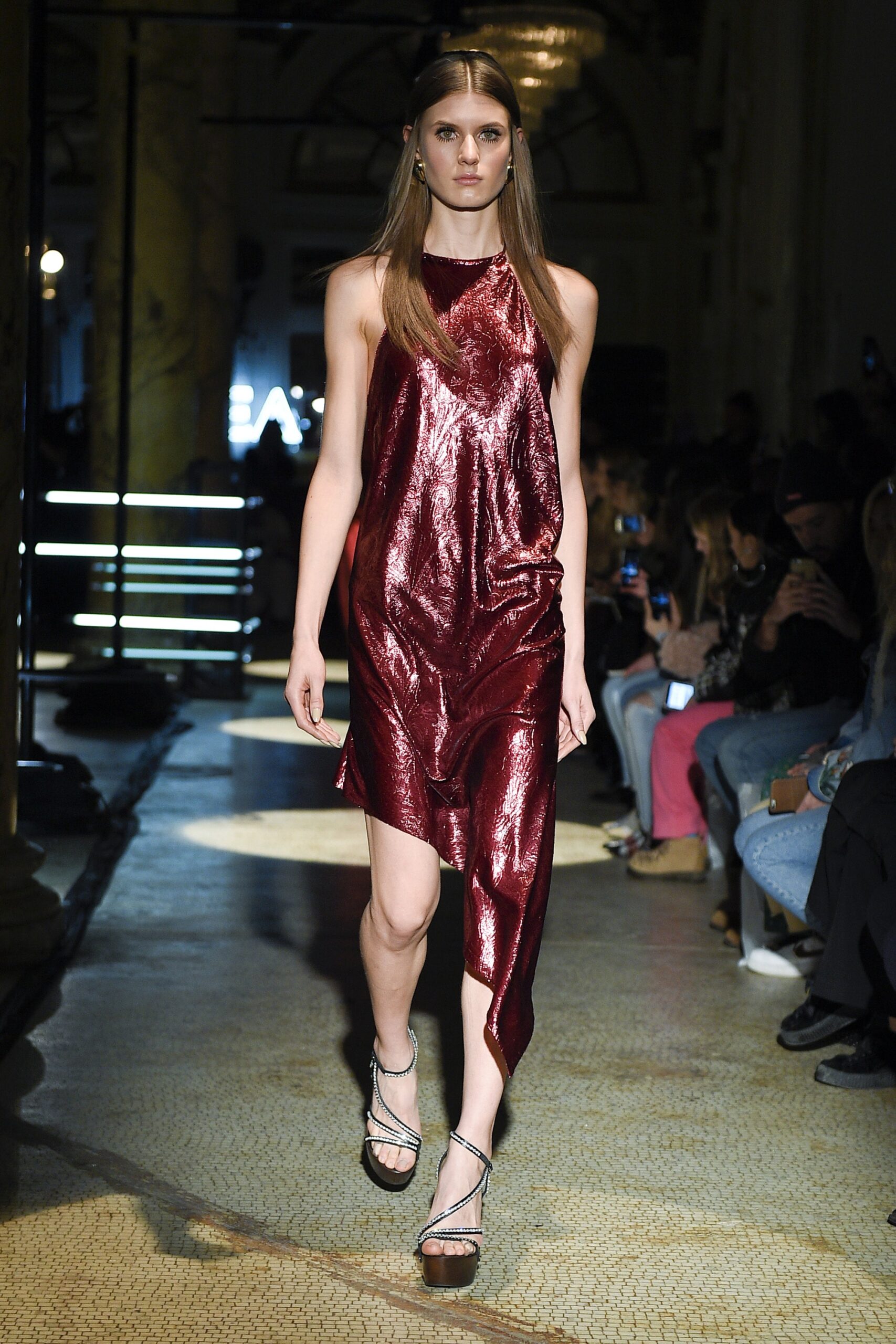 fitted red silk asymmetric dress