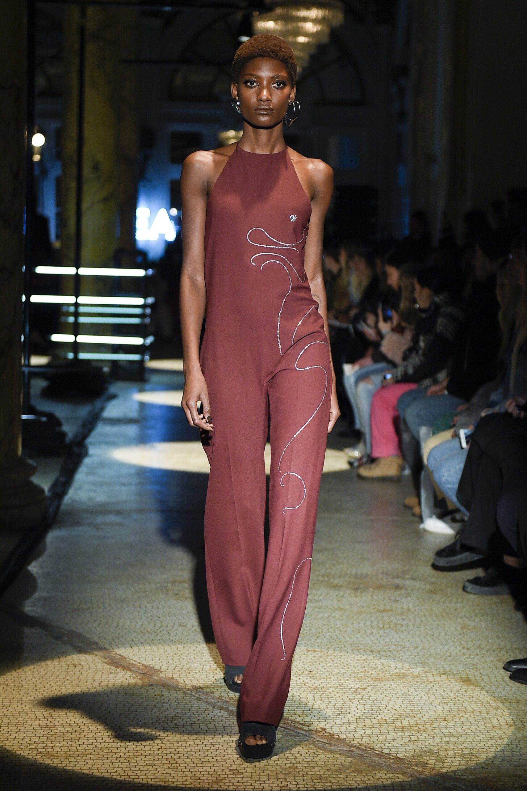 red fitted sleeveless jumpsuit