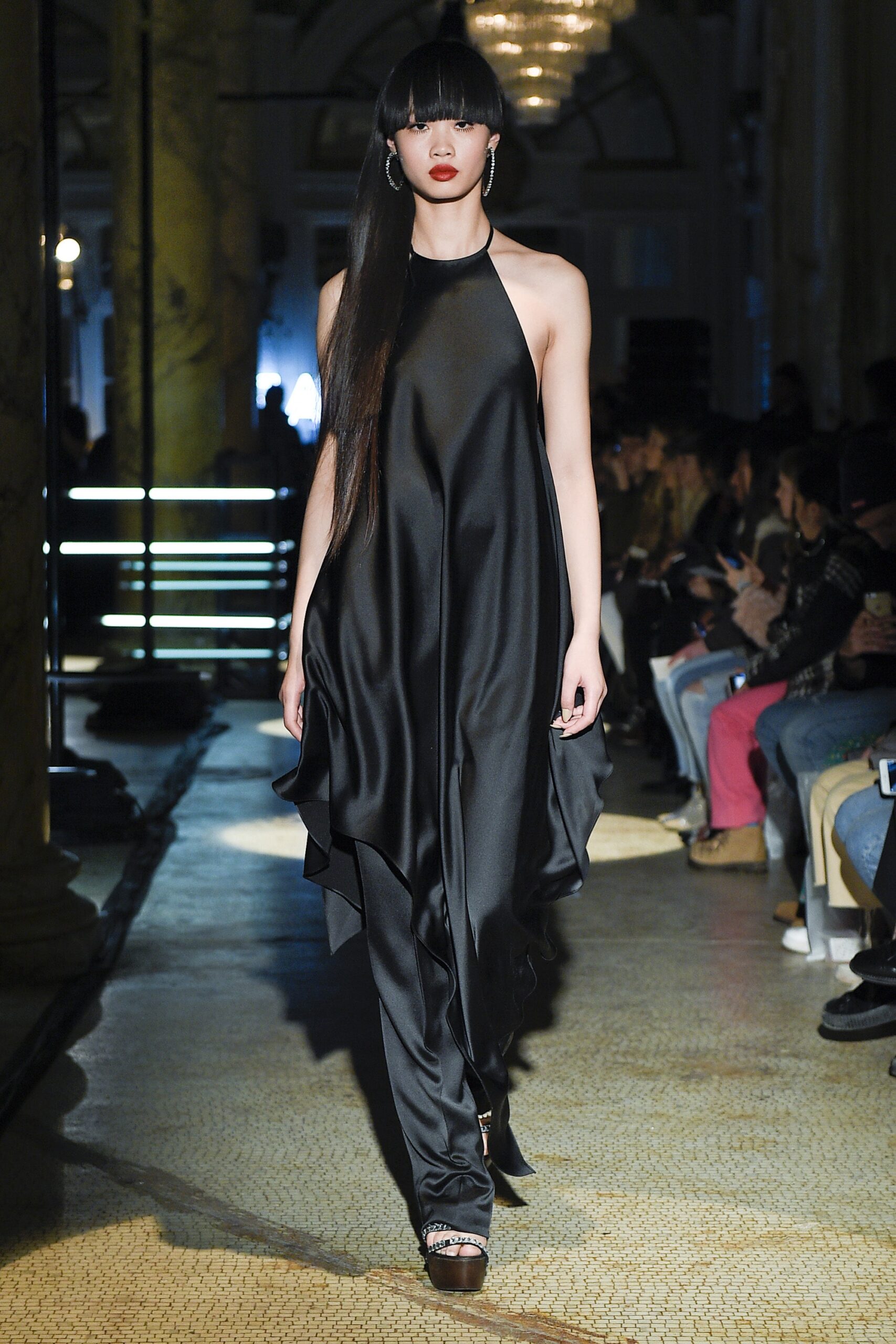 black silk halter dress and pants