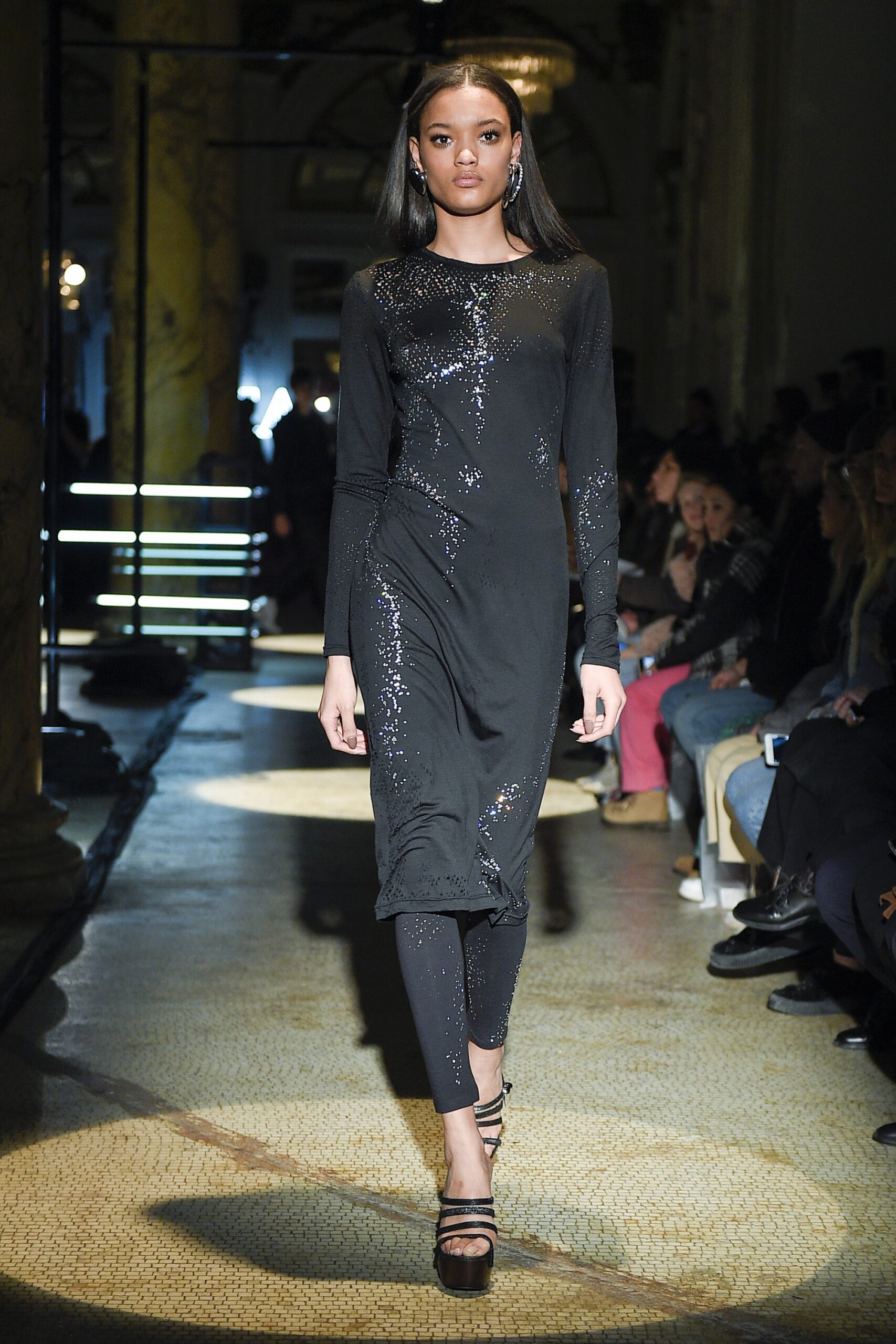 black sequined midi dress