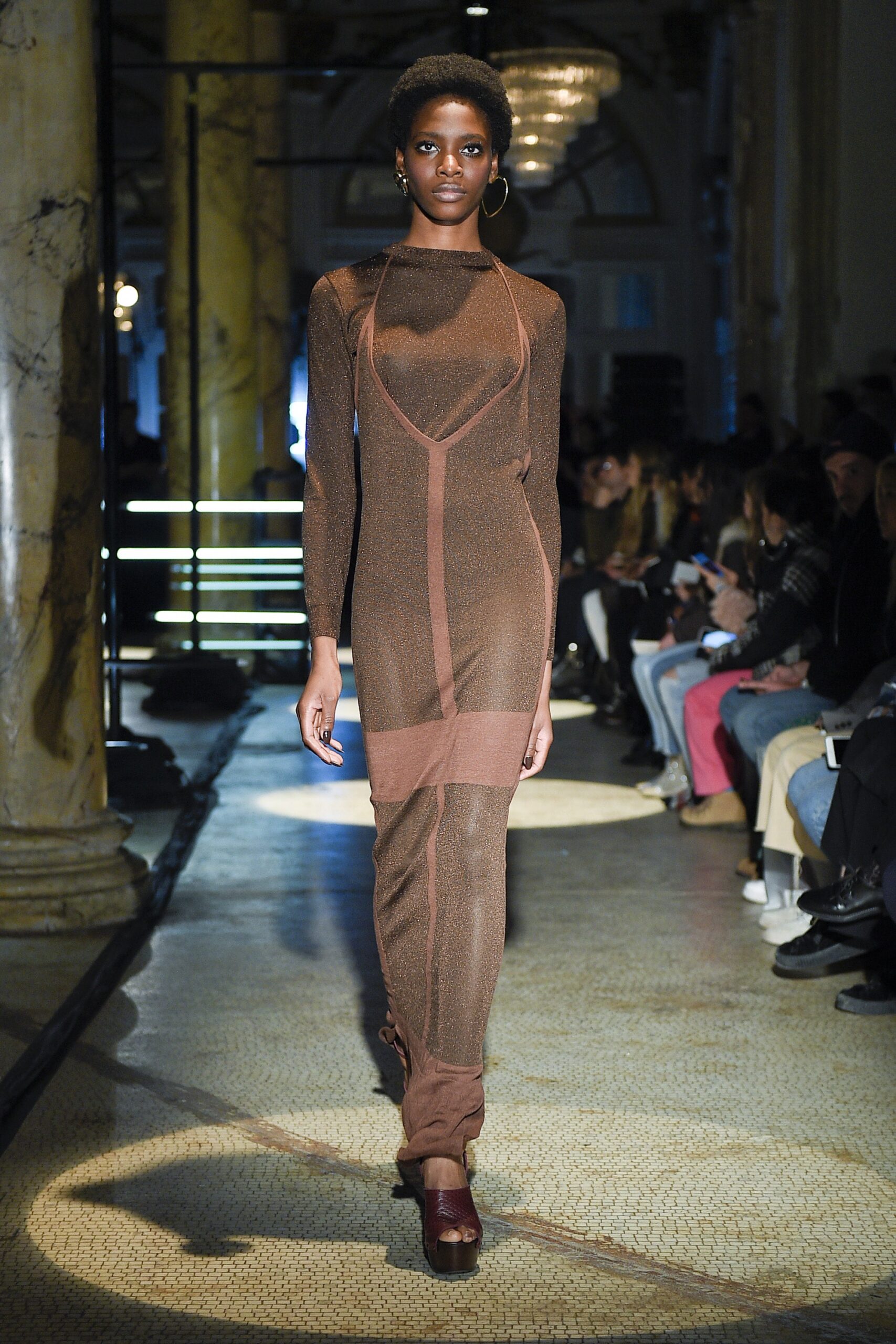 fitted brown mesh dress