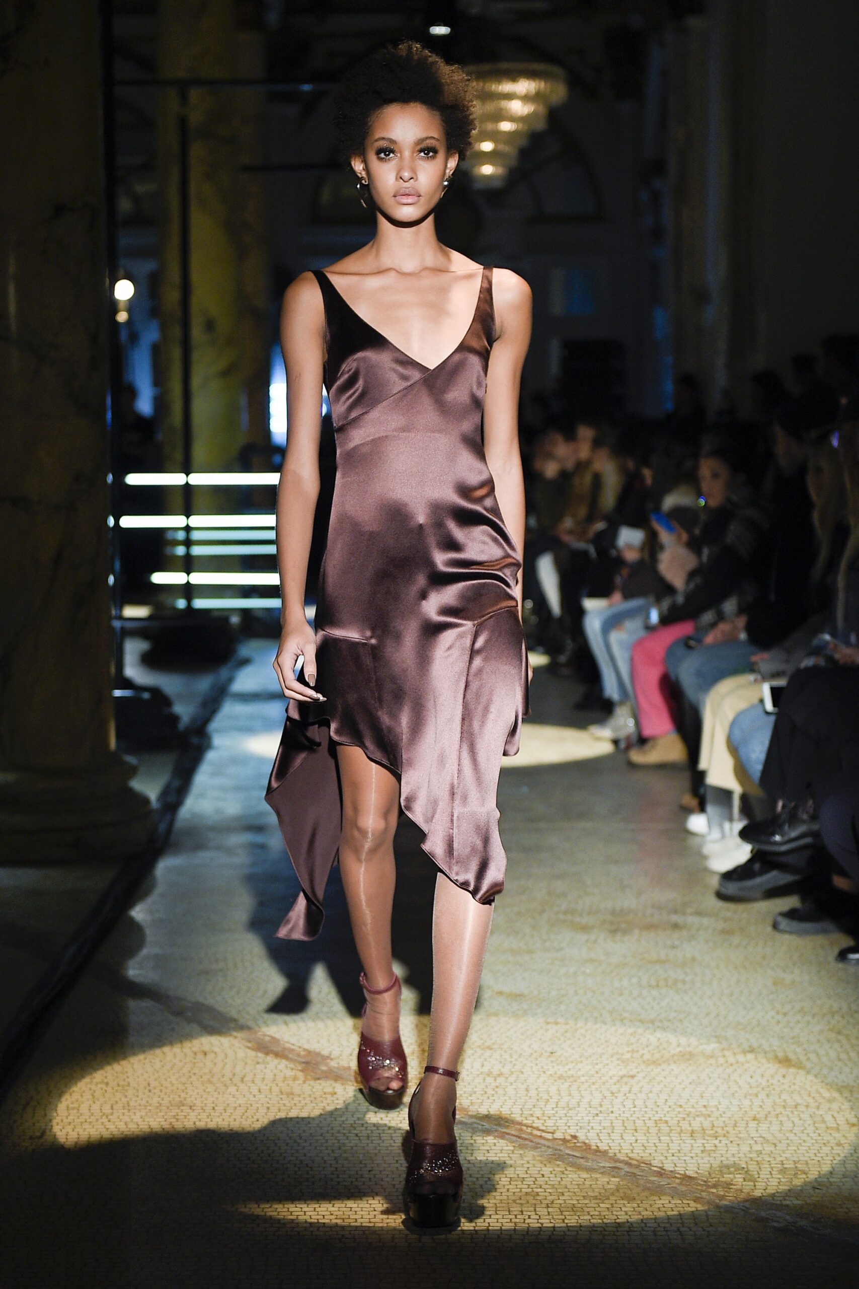 brown silk sleeveless dress