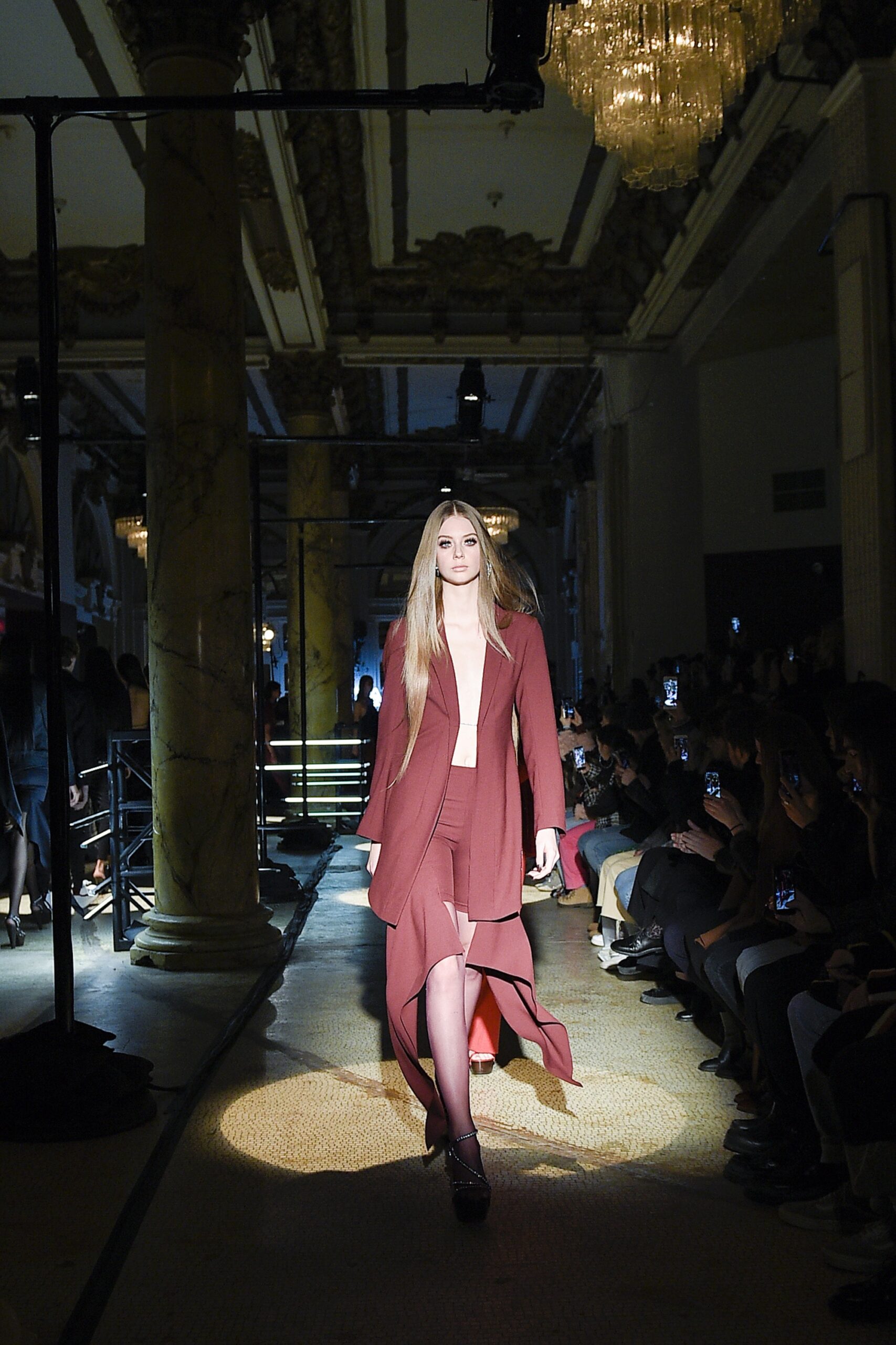 red silk asymmetric midi dress