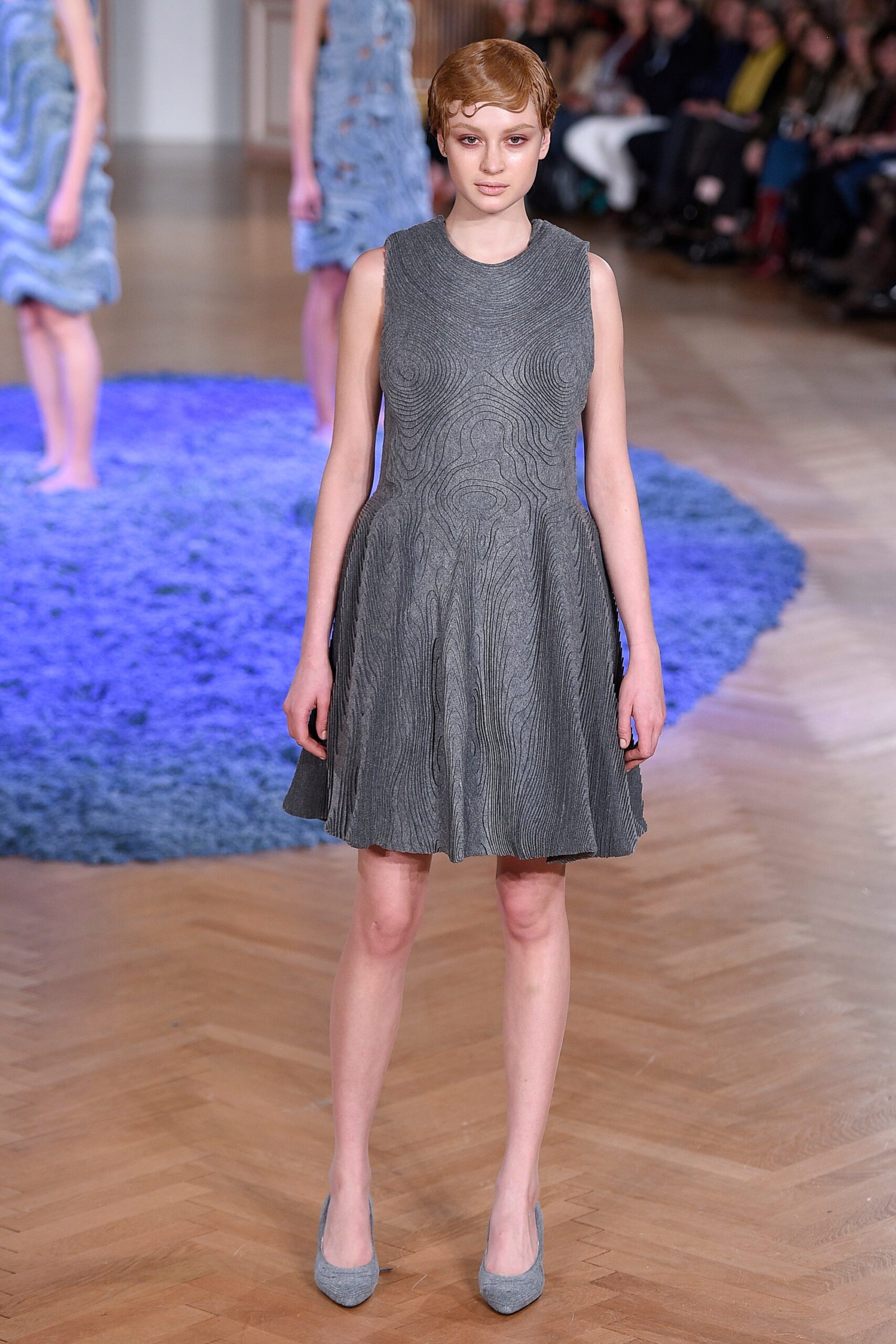 gray textured sleeveless dress