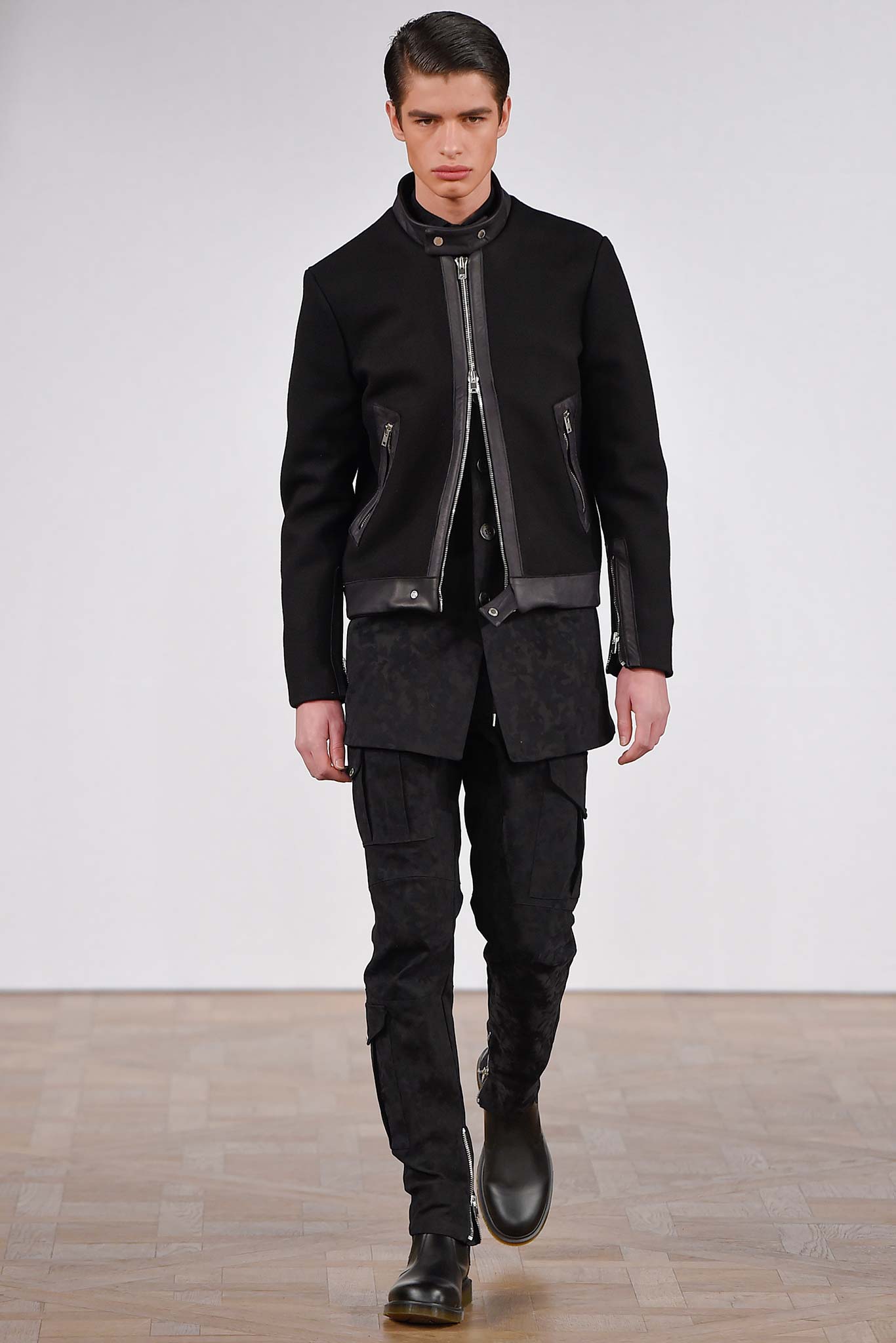 black fitted jacket with cargo pants