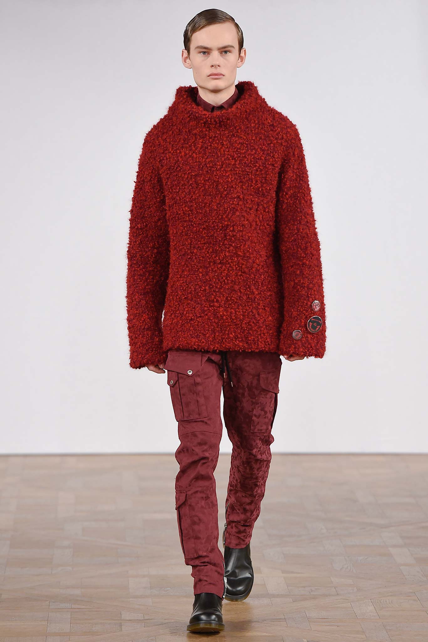 red wool long-sleeve high-neck relaxed textured sweater