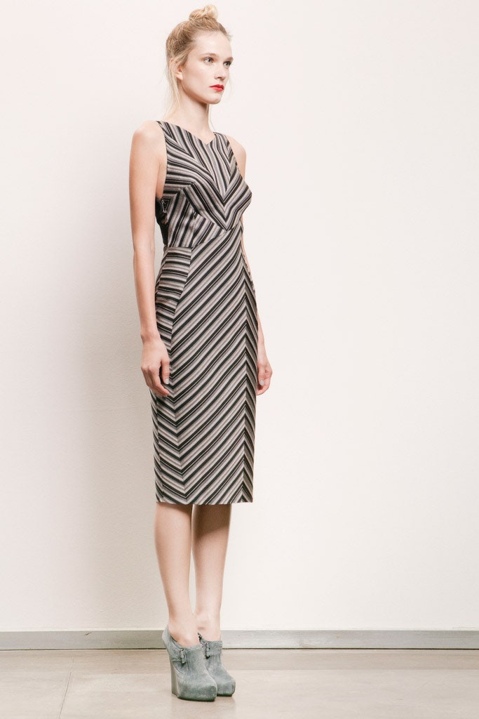fitted black and white striped dress