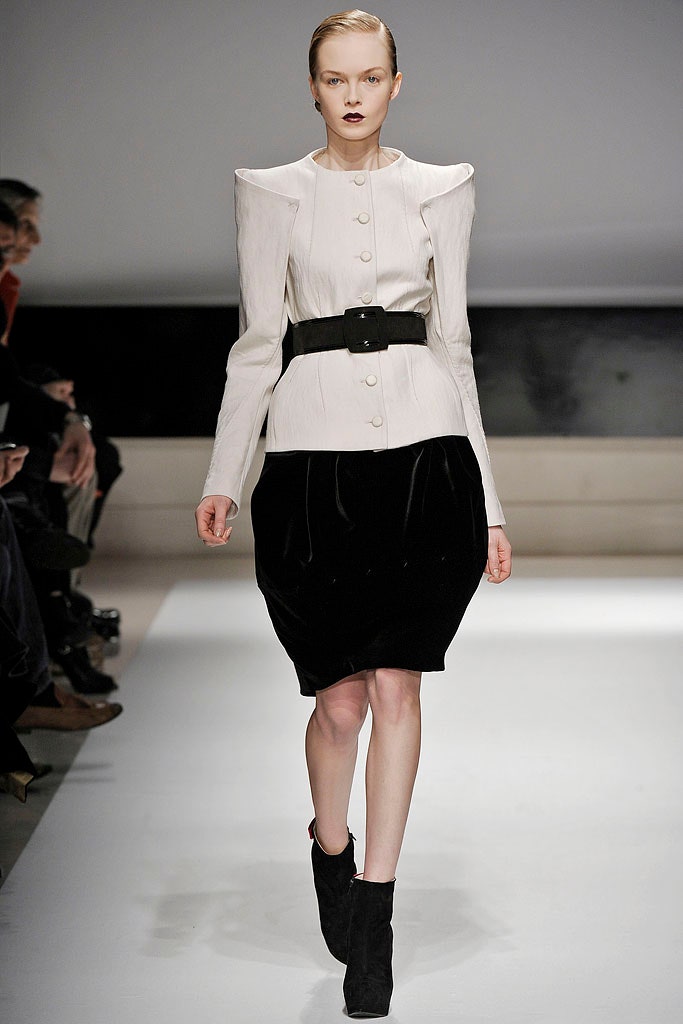 white structured blazer with black skirt