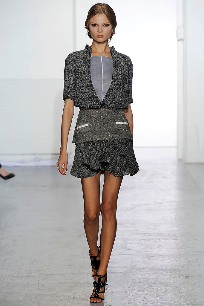 gray tweed fitted flared mini skirt