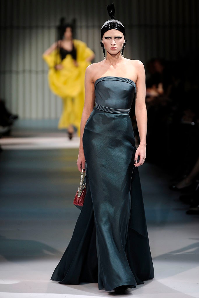 teal silk strapless gown