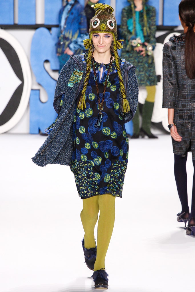 blue printed relaxed dress with oversized coat