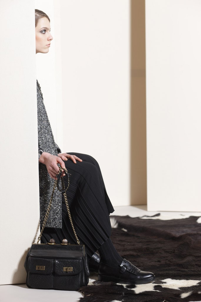 black gray wool coat with pleated skirt