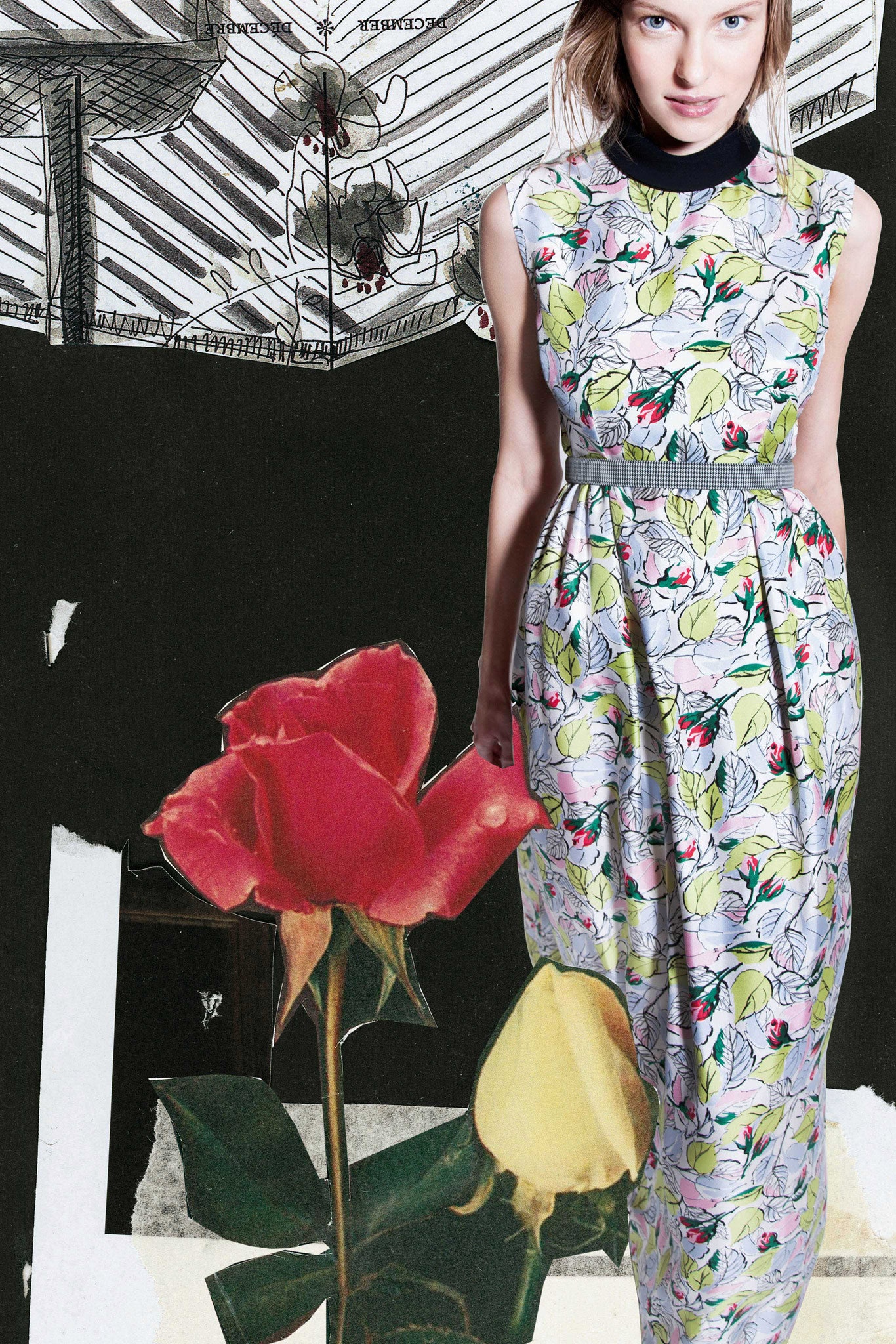 floral fitted sleeveless dress