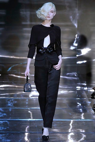 black silk fitted blazer and tailored pants