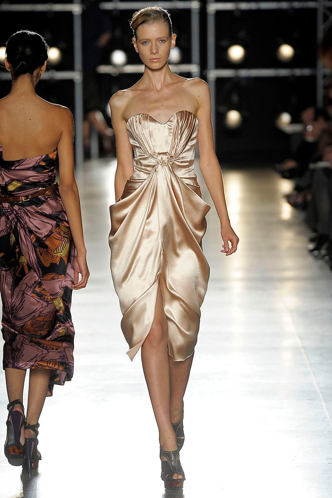 beige silk strapless dress