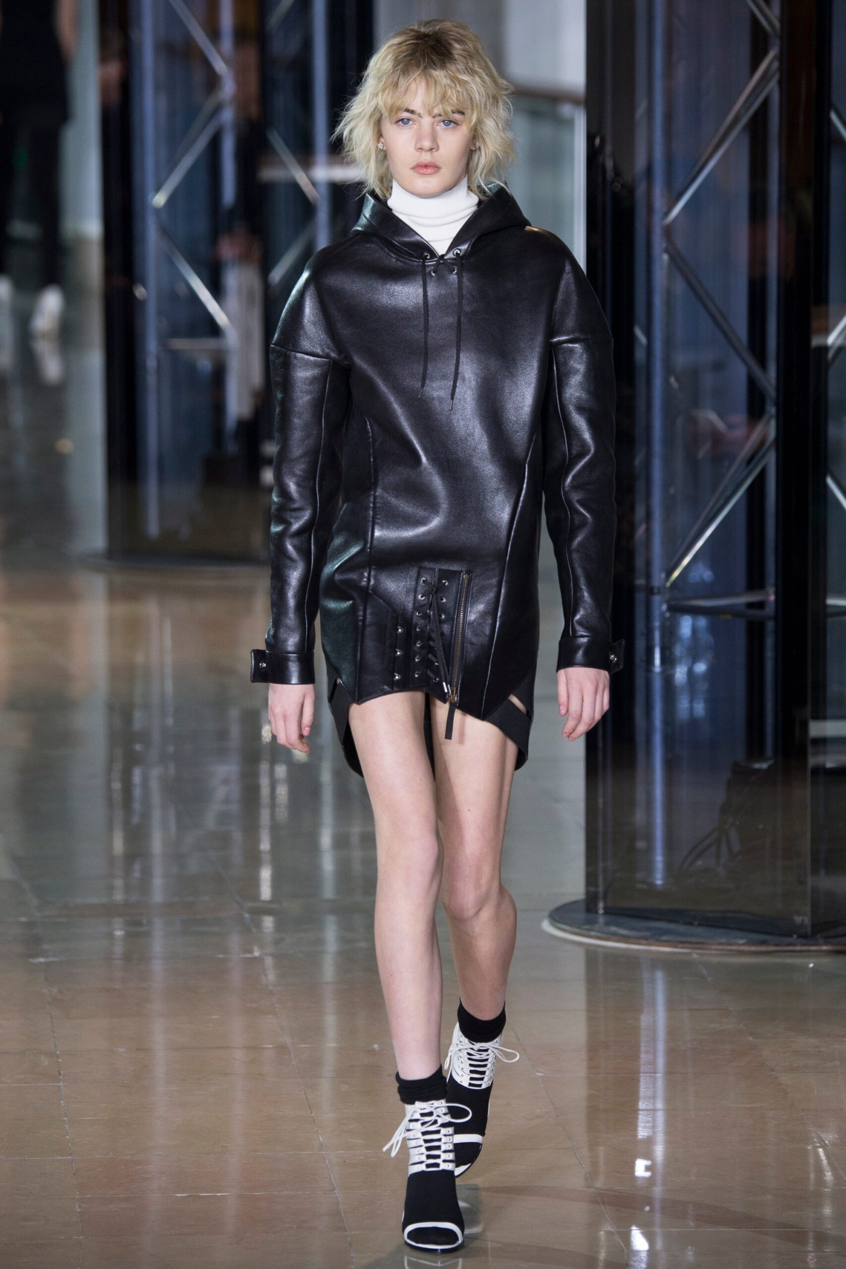 black leather hooded dress