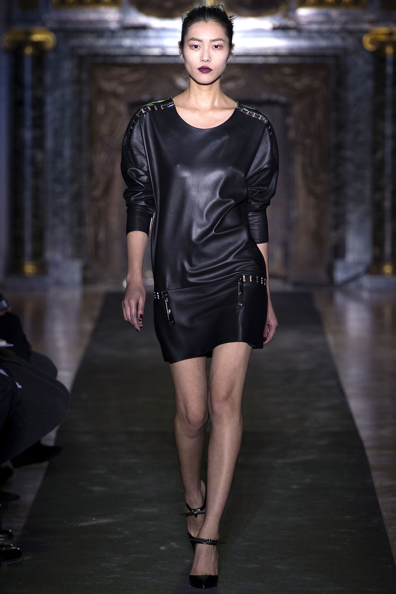 fitted black leather dress