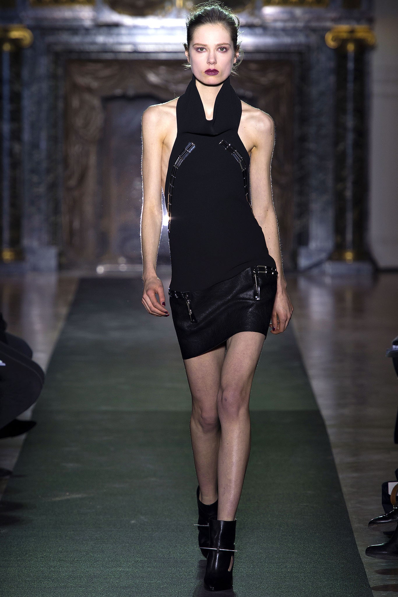 black leather sleeveless mini dress