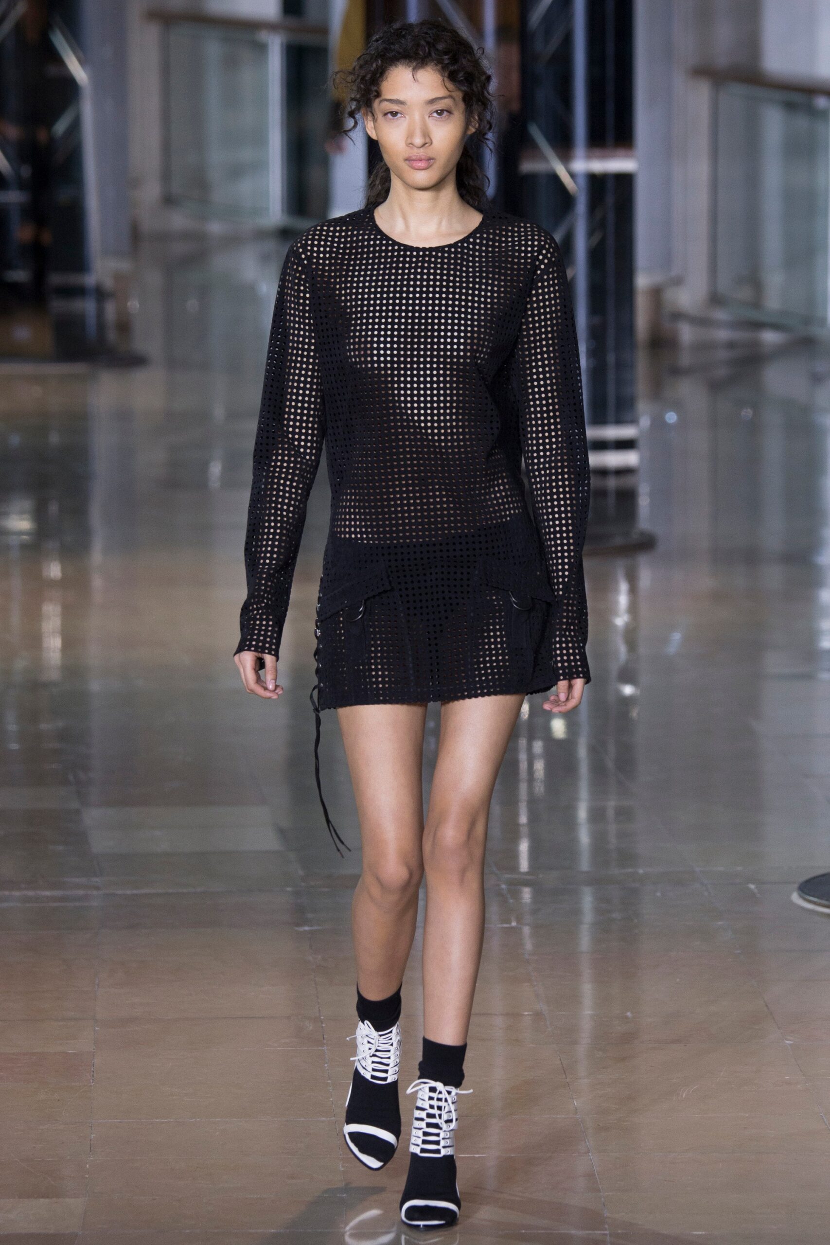 black mesh fitted mini dress
