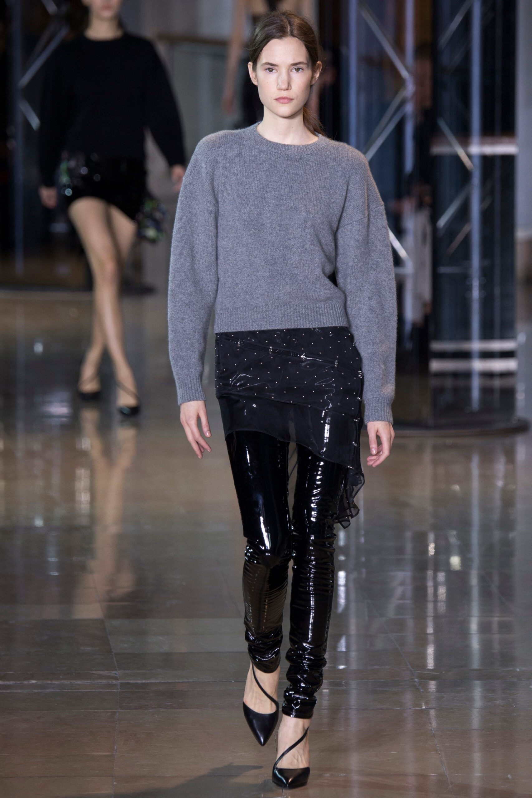 gray wool long-sleeve collared relaxed sweater