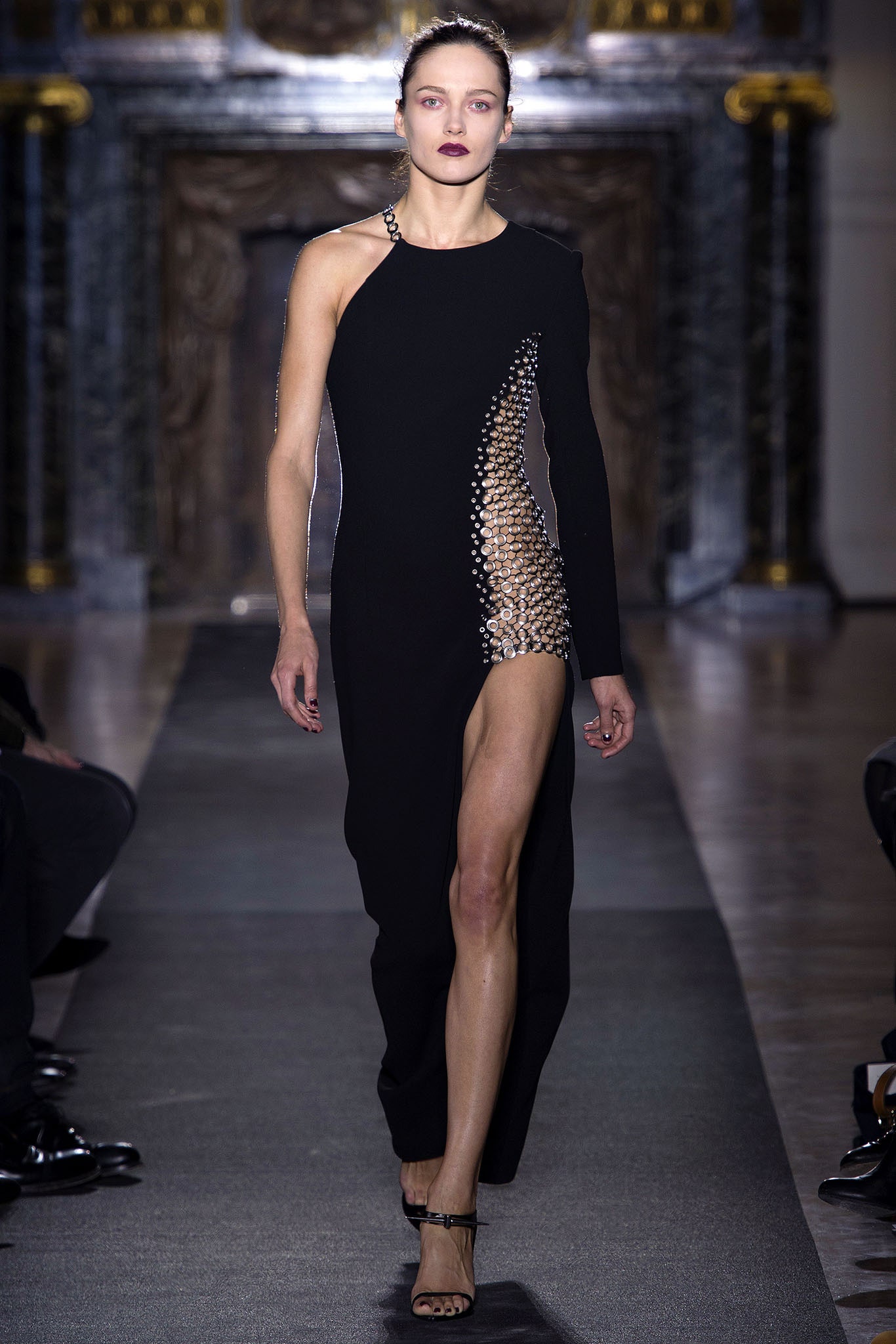 black silk fitted gown