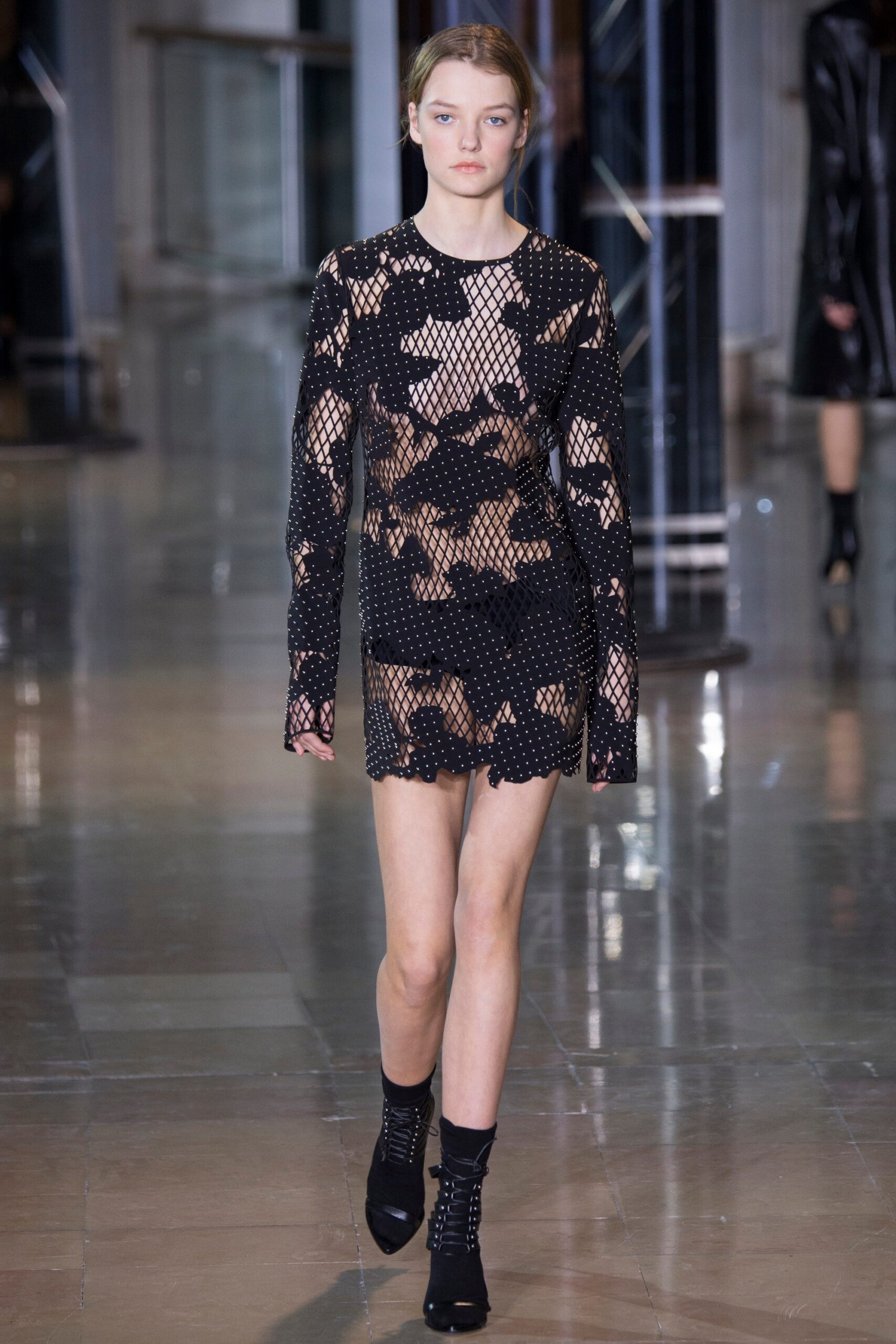 black mesh fitted mini dress
