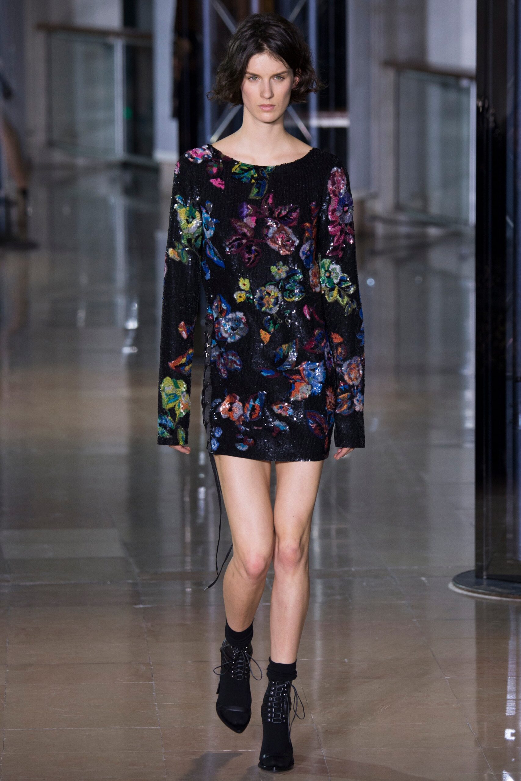 black sequin floral mini dress