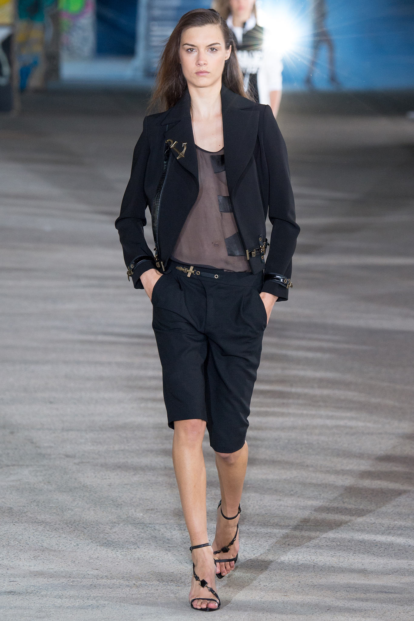 black structured jacket with sheer top
