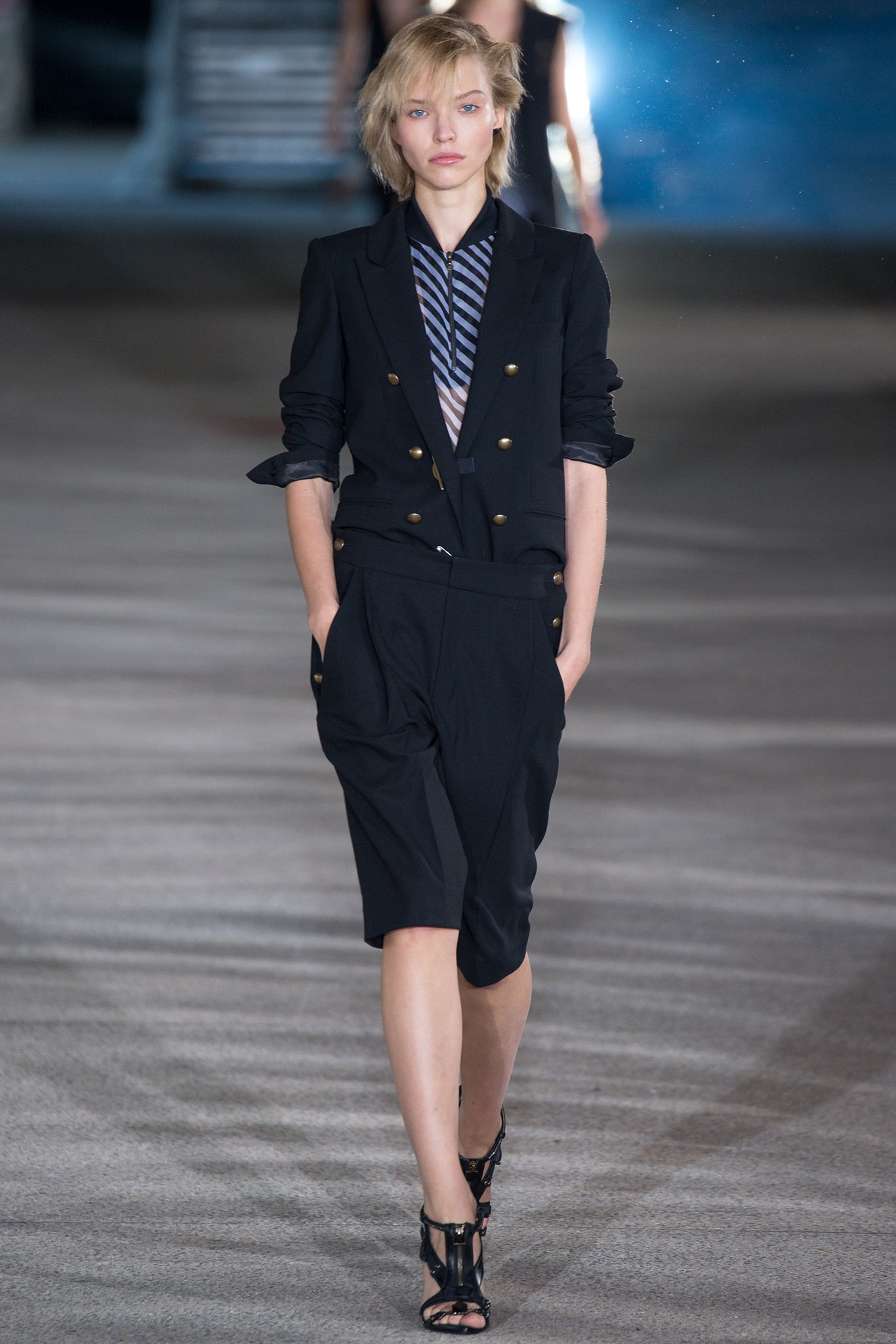black tailored blazer and shorts