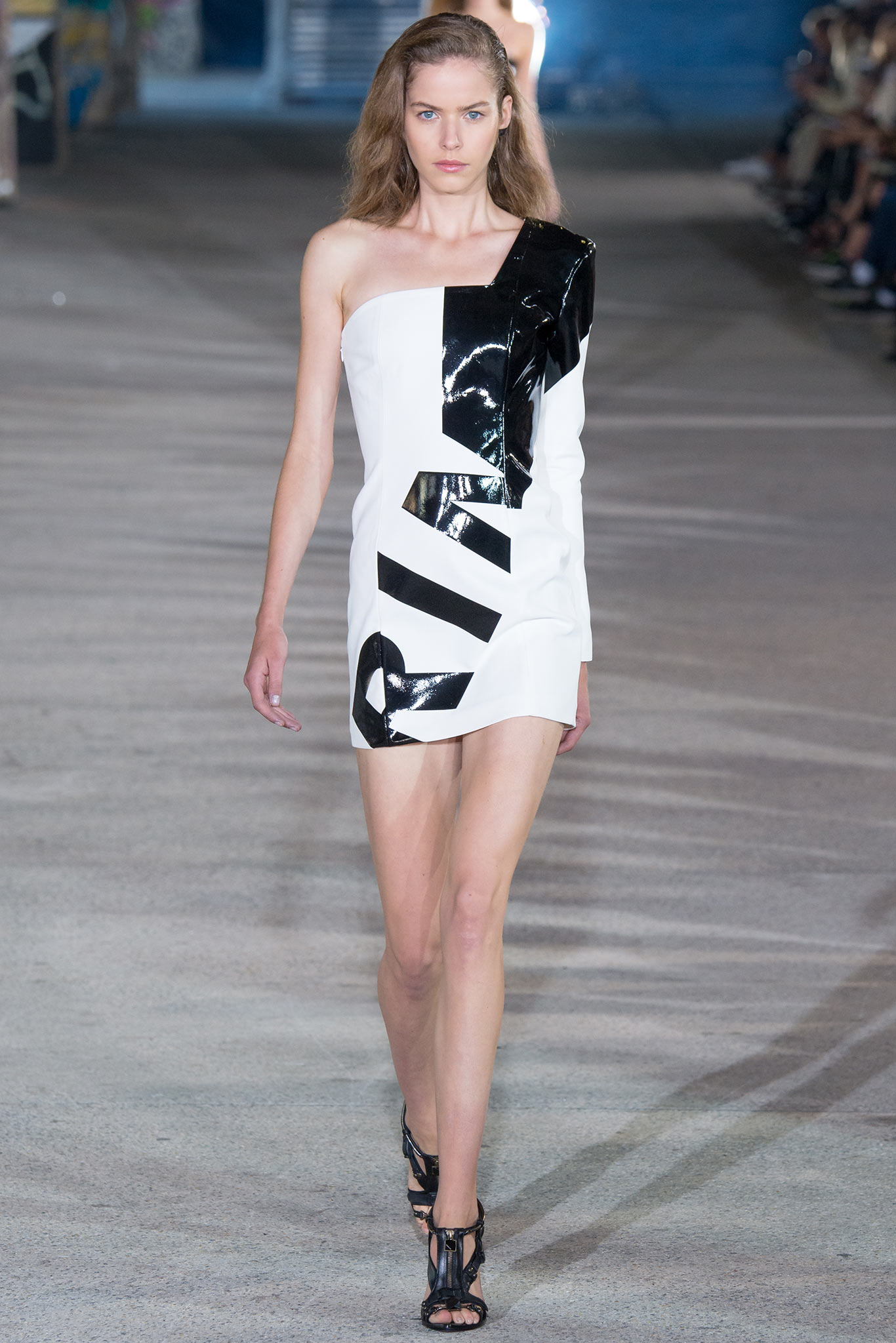 white and black asymmetric mini dress