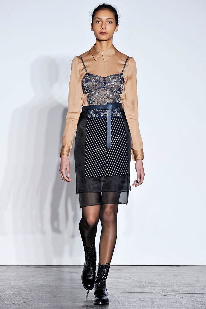 beige silk blouse with black dress