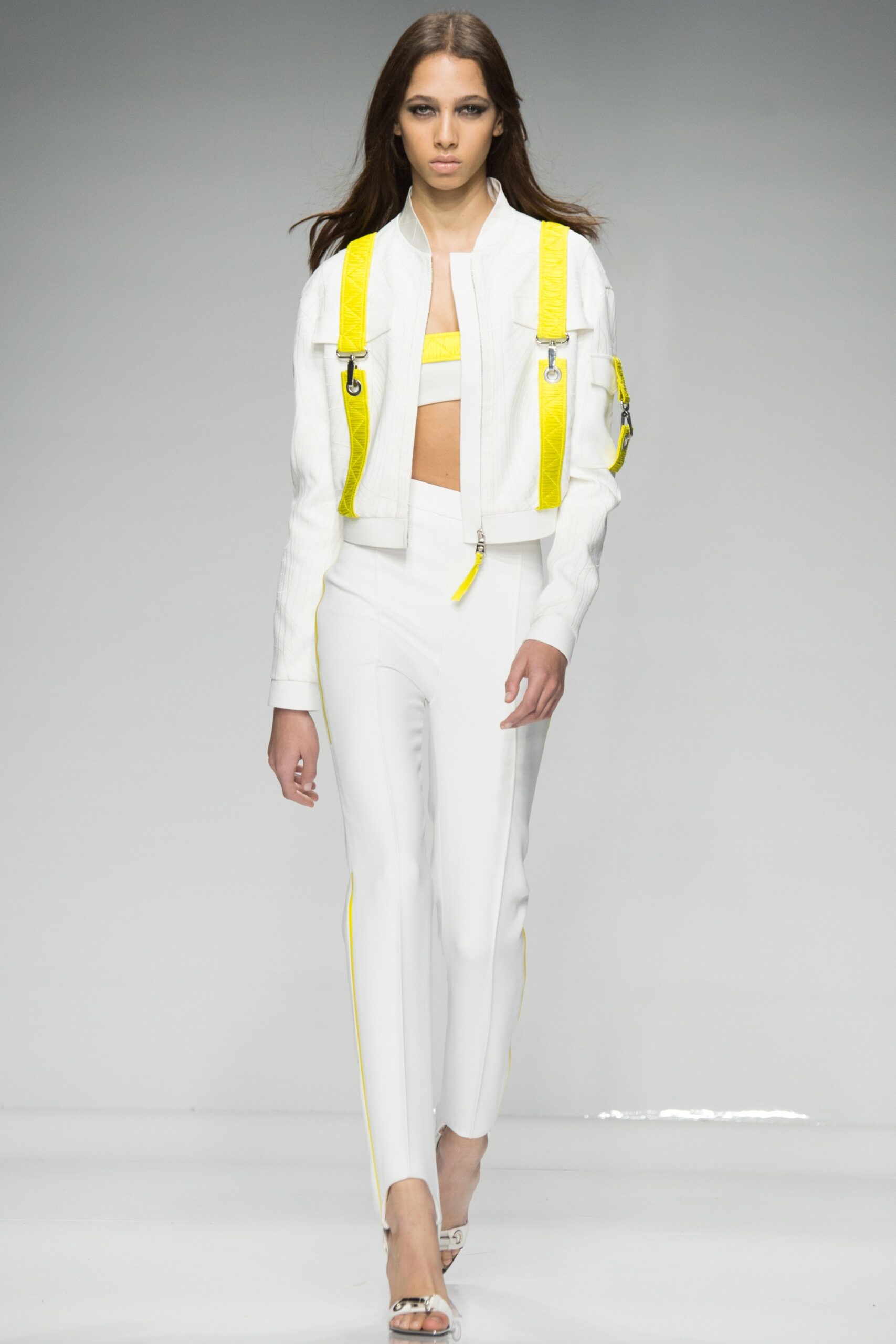 white cotton slim zippered pants