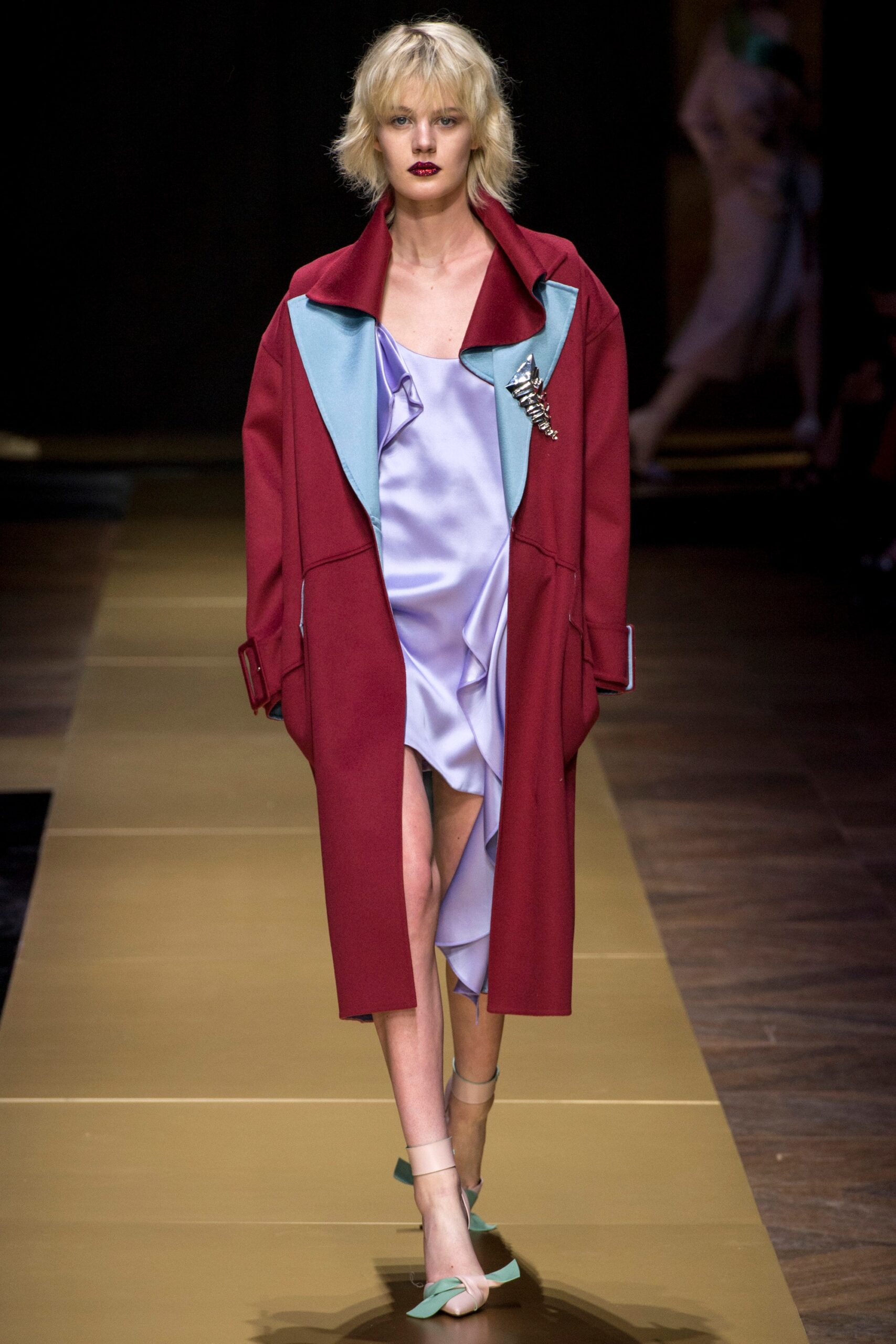 purple silk sleeveless v-neck fitted draped flowing dress