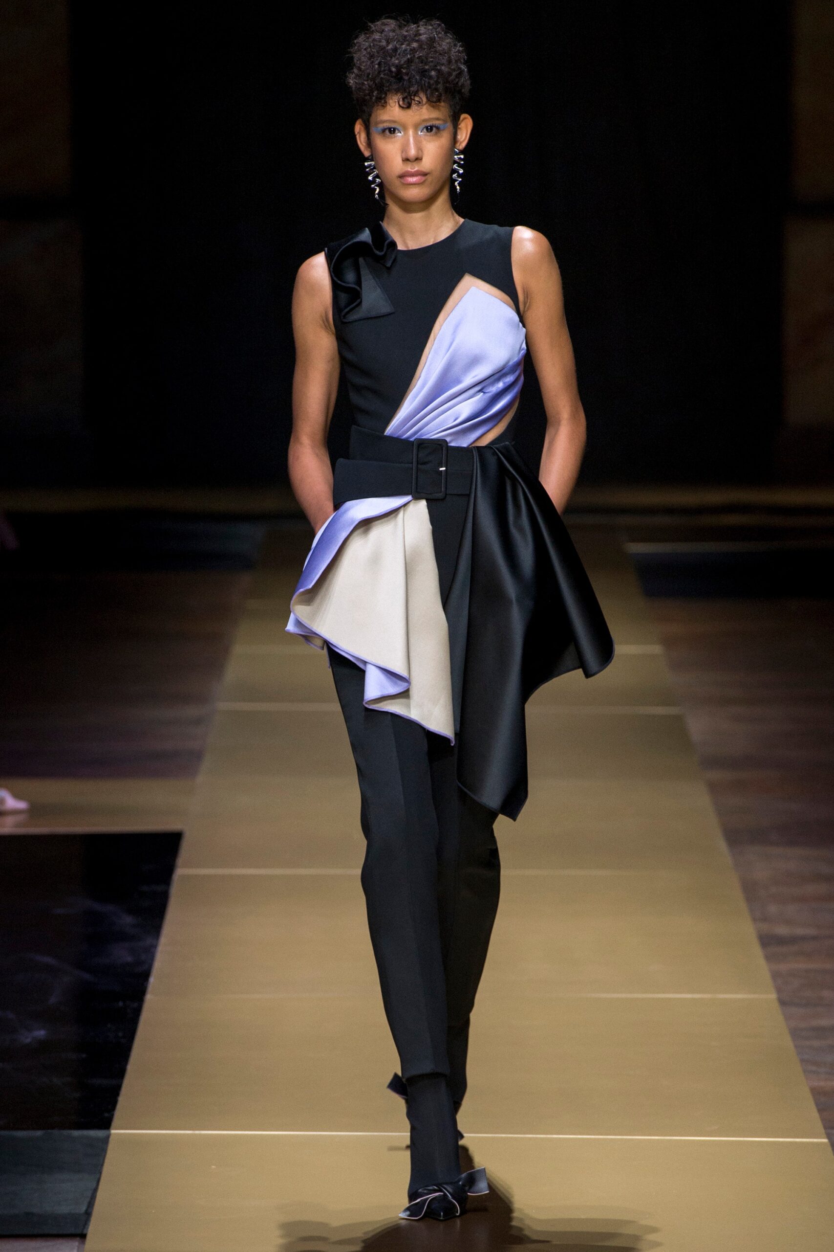 black silk draped midi dress