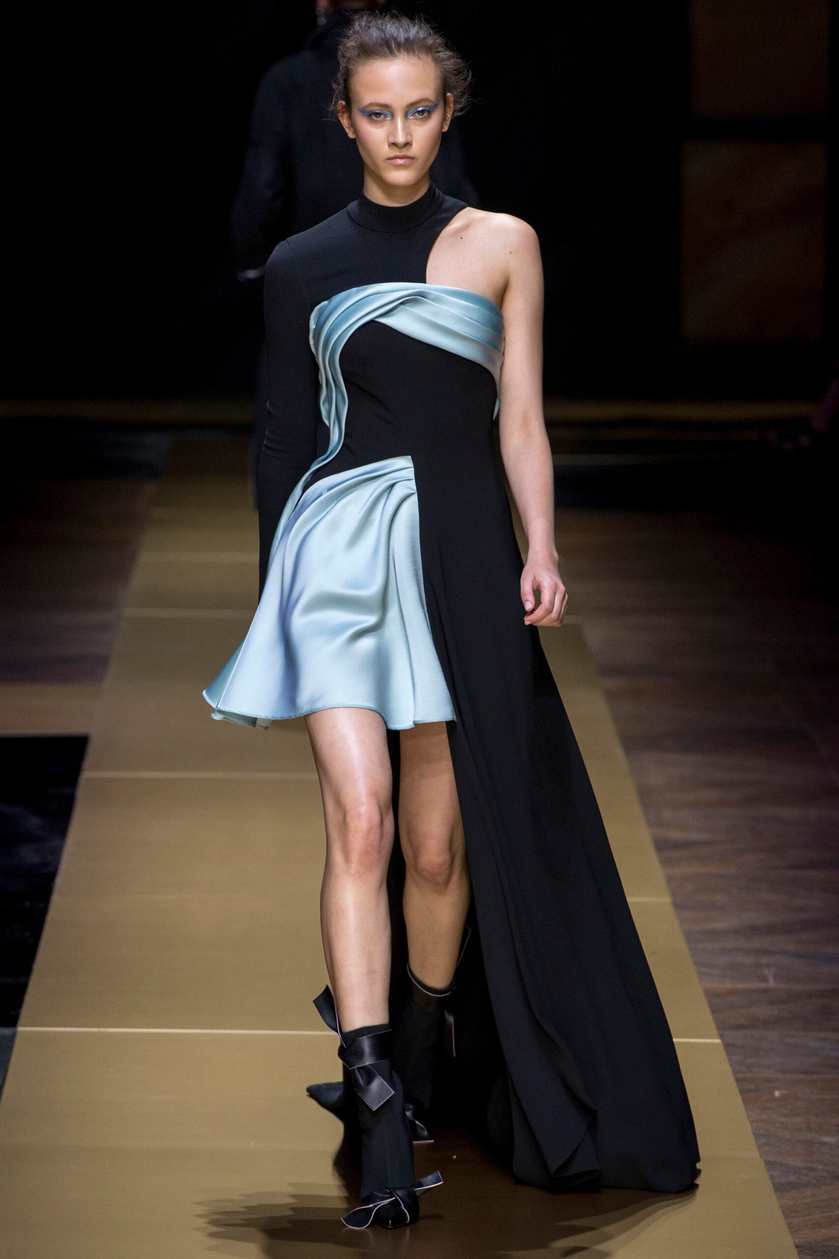 black and blue asymmetric dress