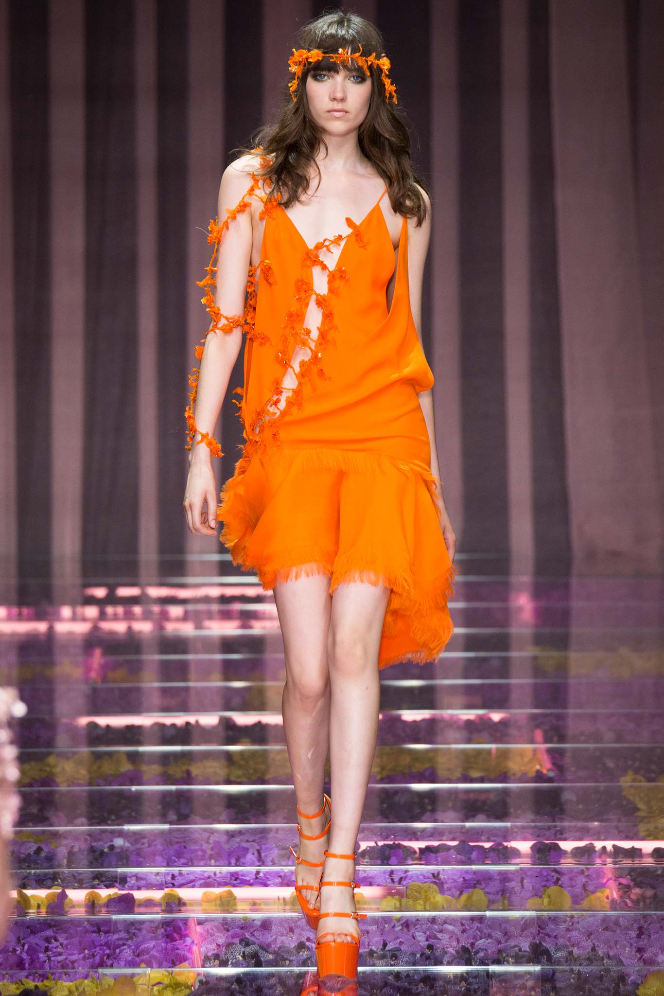 orange ruffled mini dress