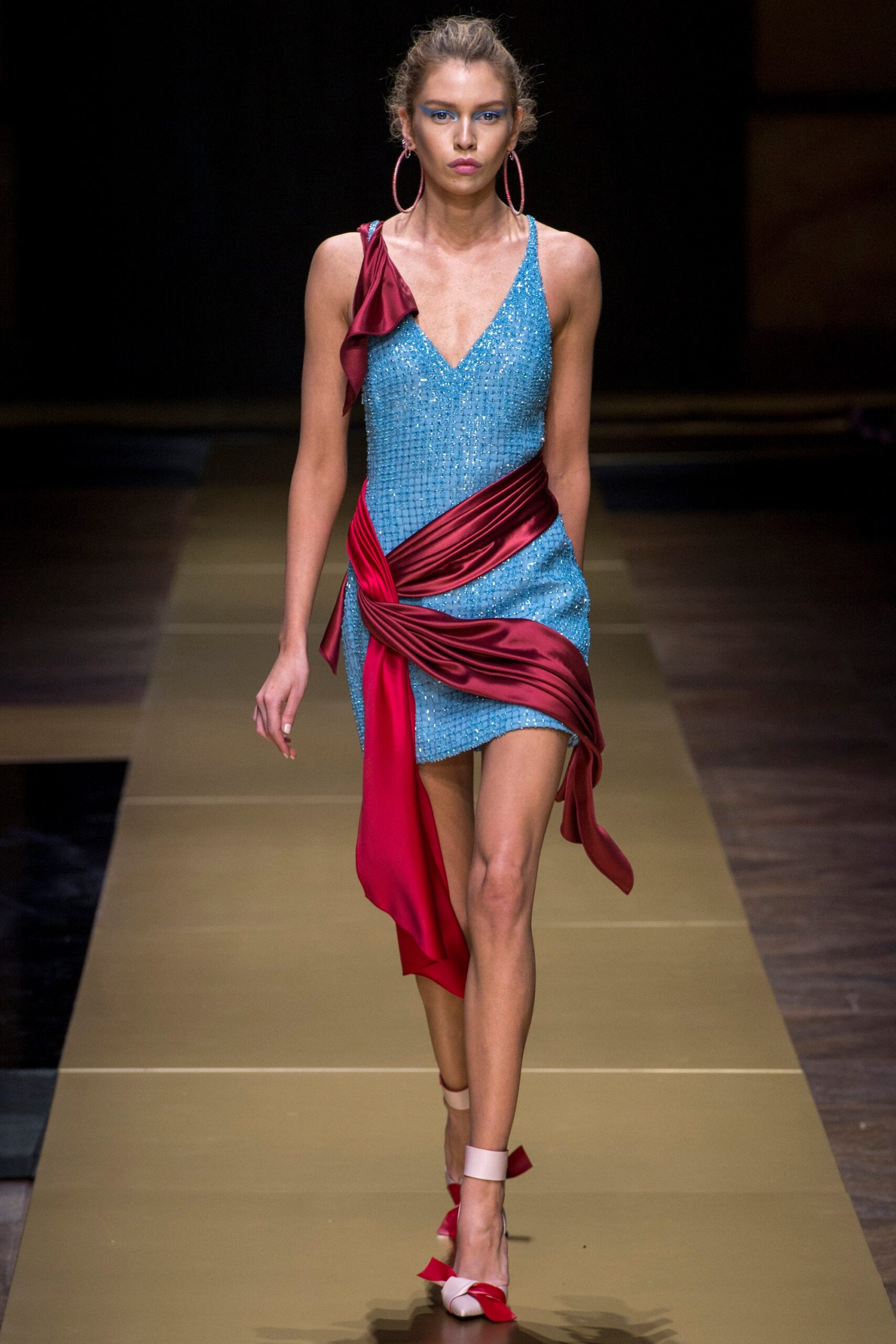 blue silk sleeveless dress