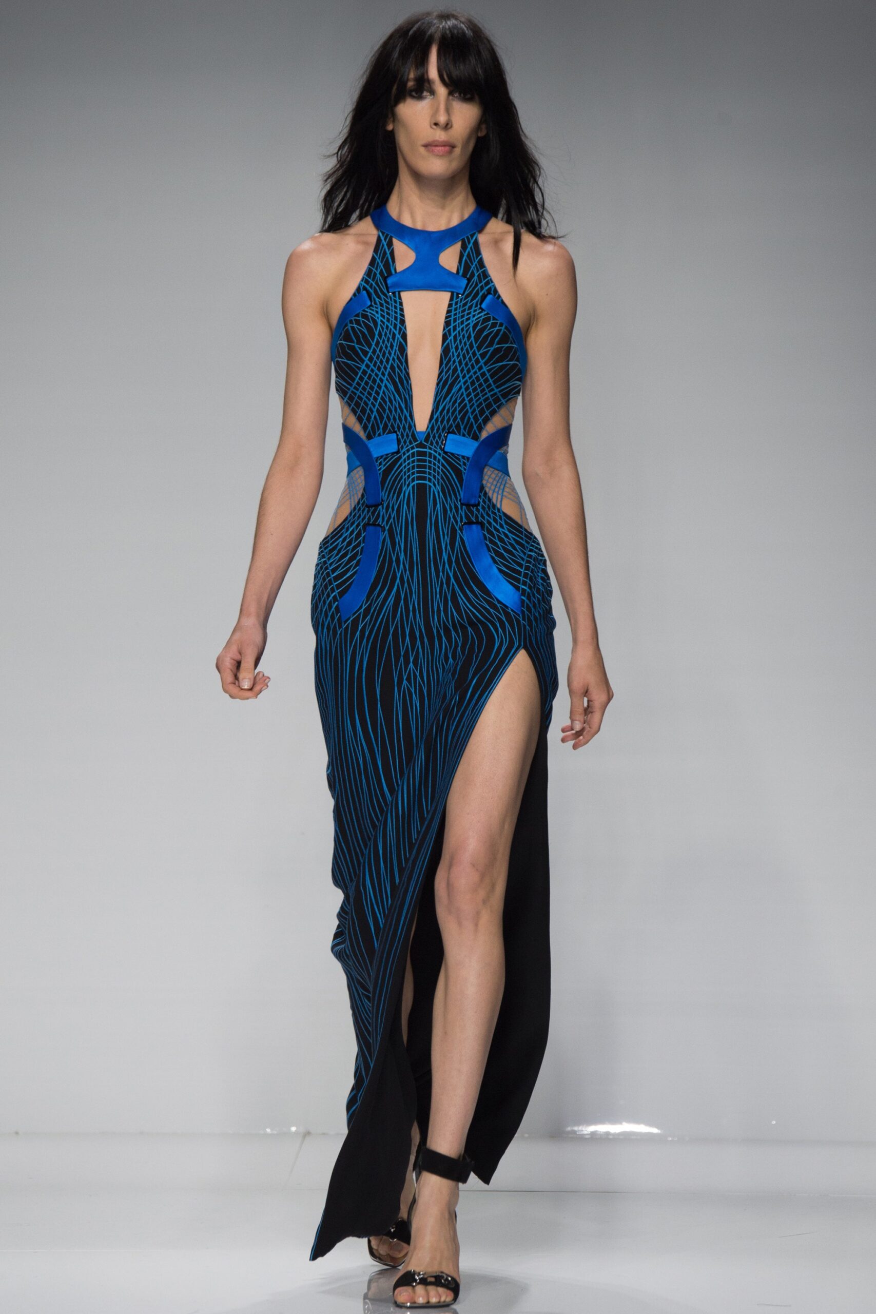 blue and black cutout gown