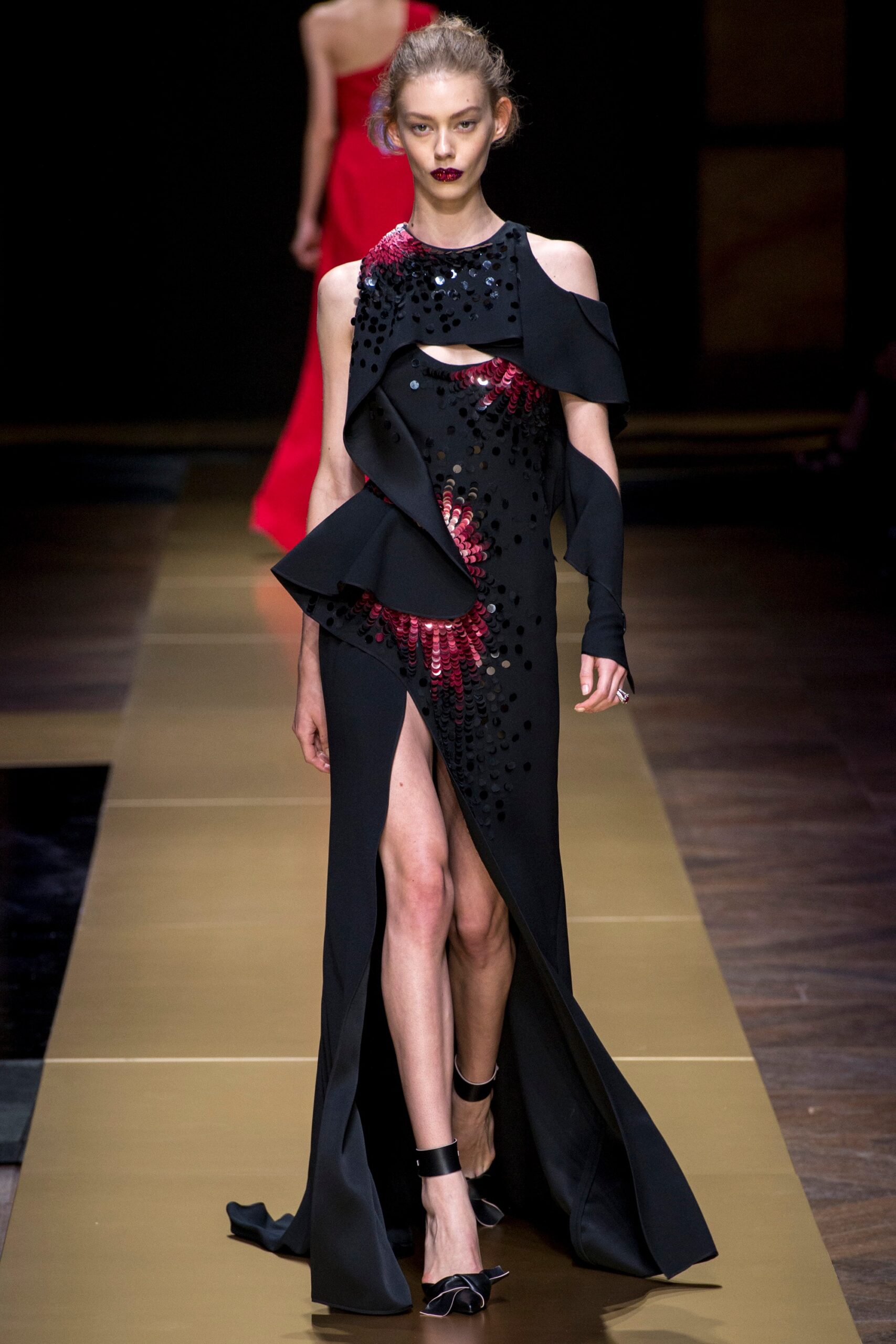 black and red sequined gown