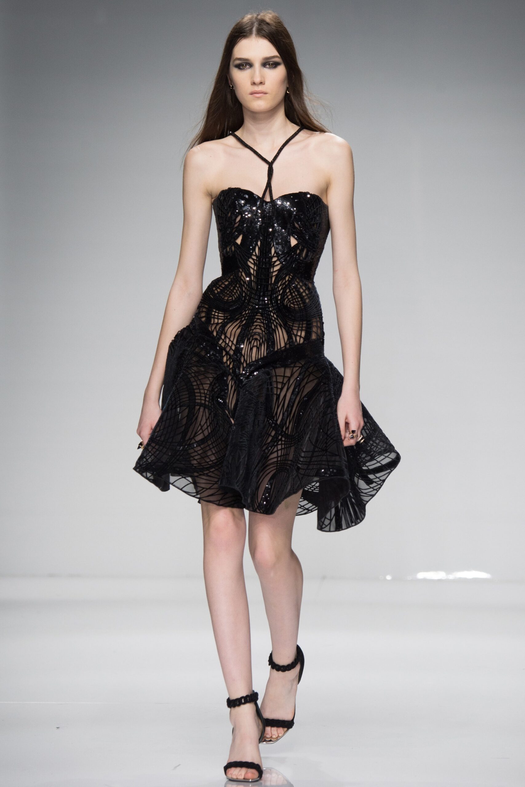 black strapless embellished dress
