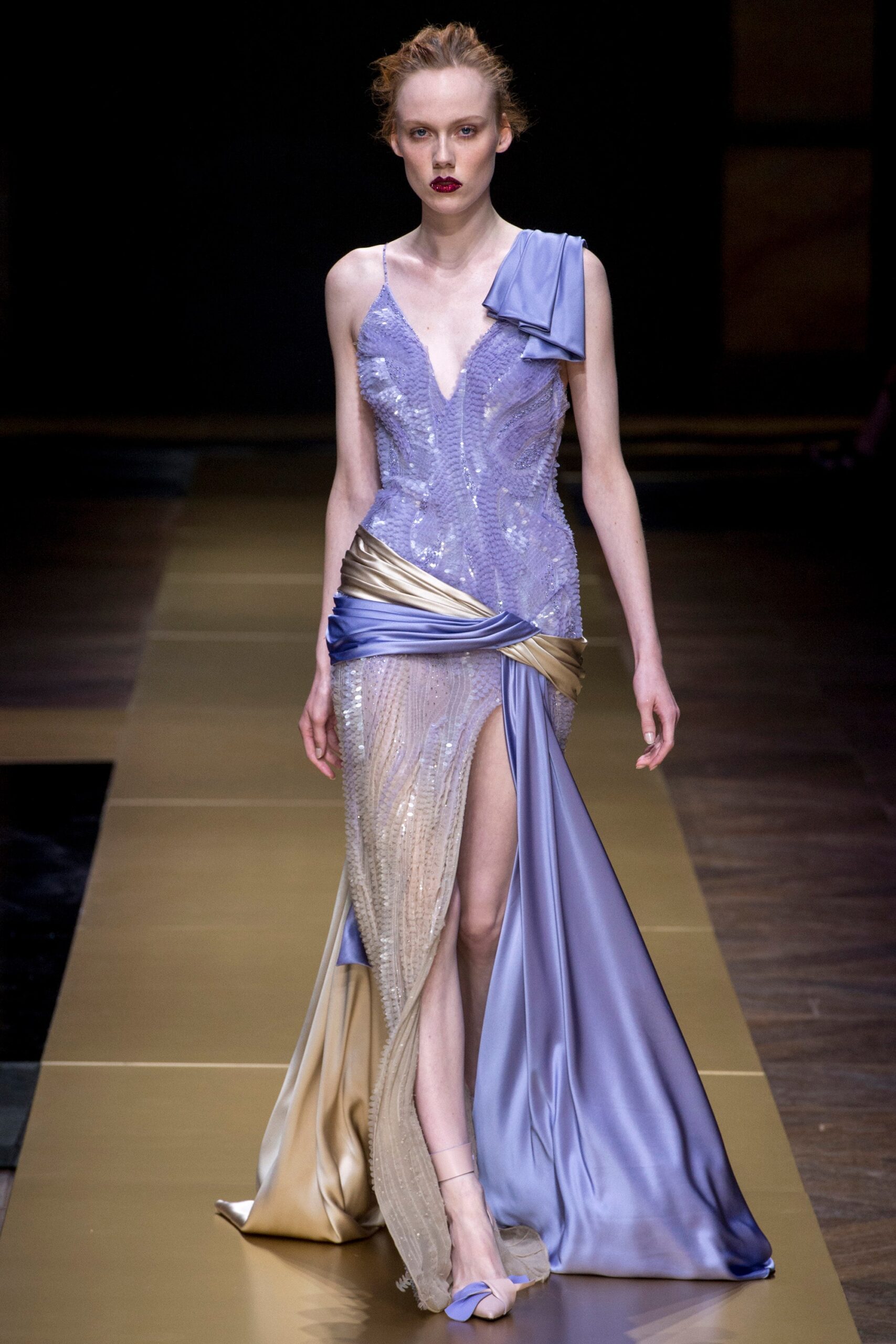 blue and gold embellished gown