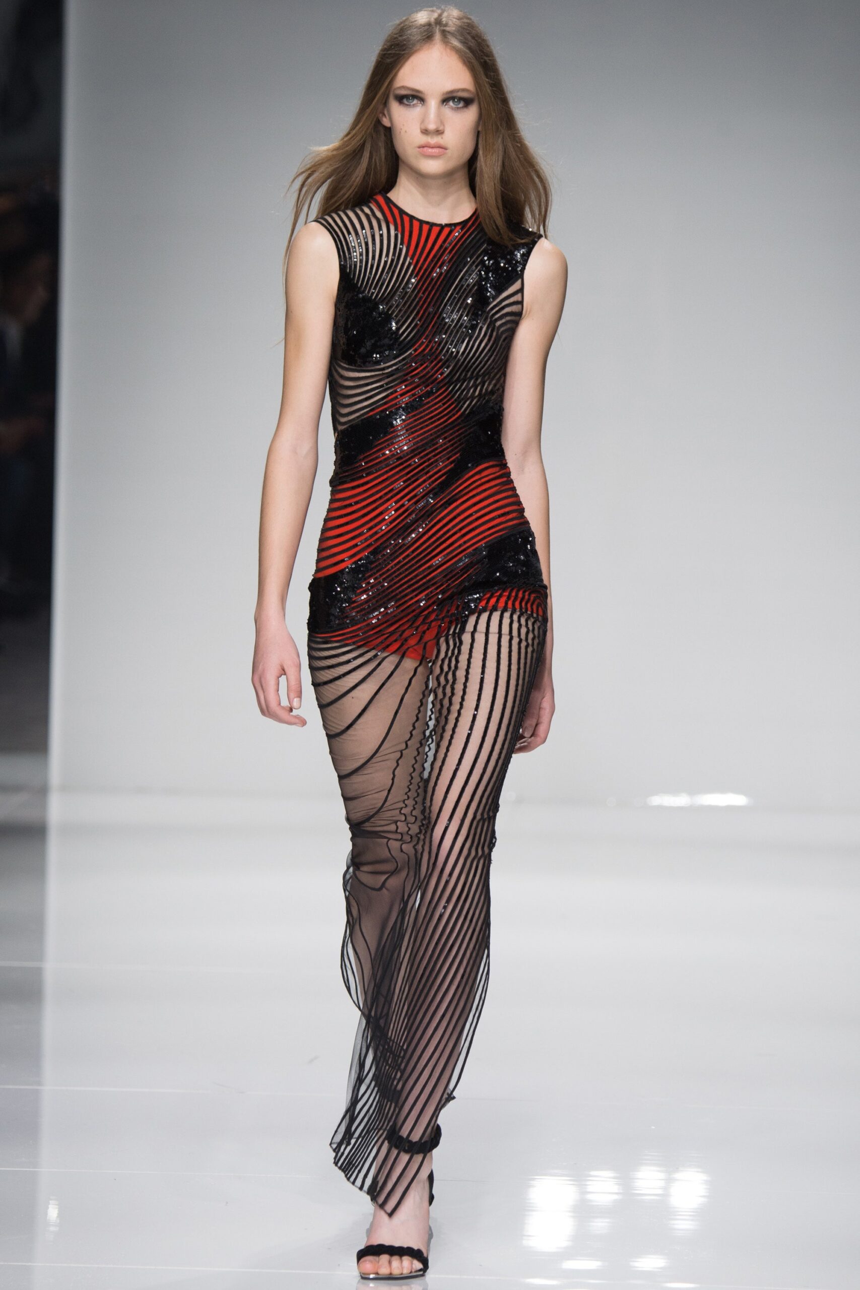 black and red striped sequin dress