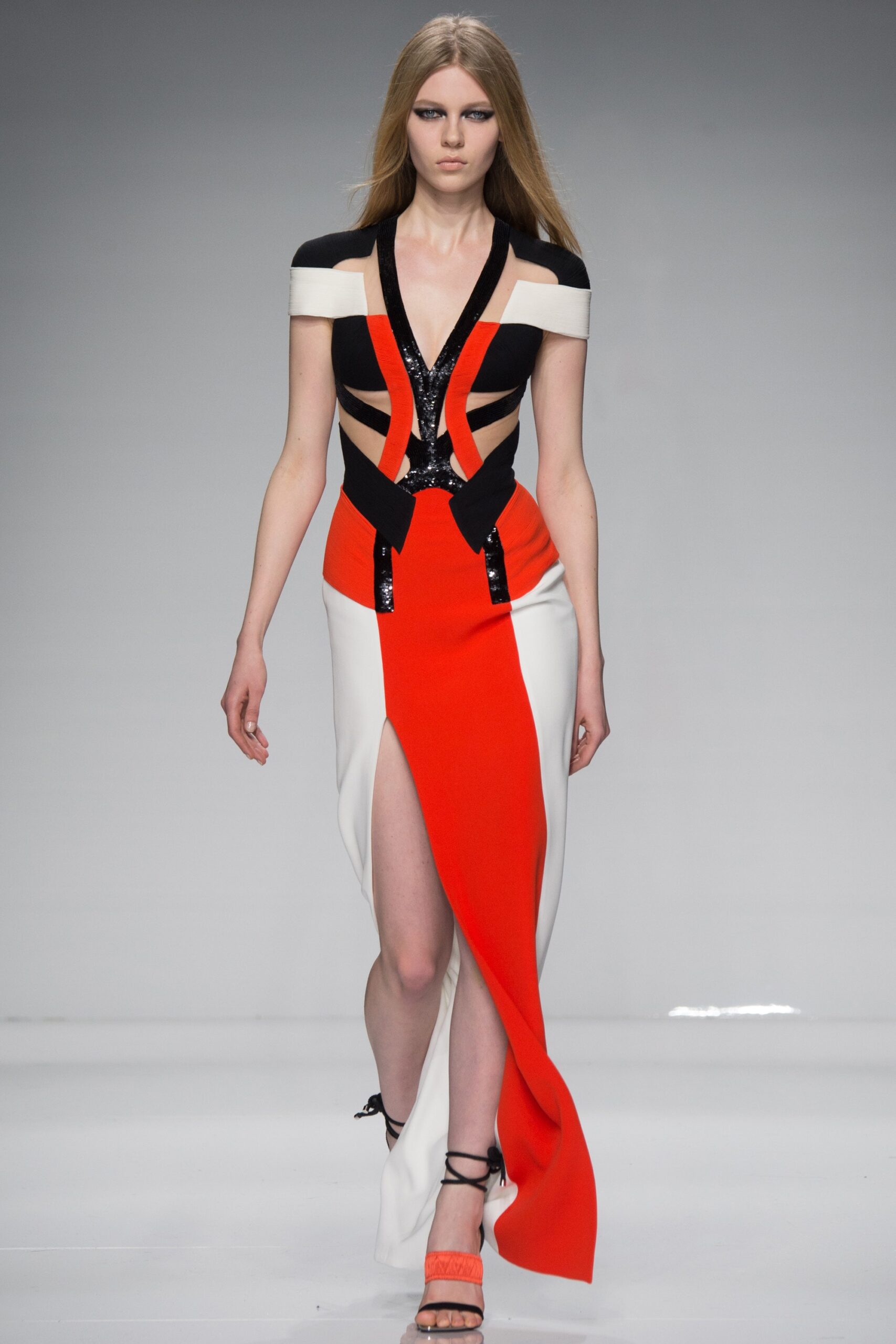 fitted black red white dress