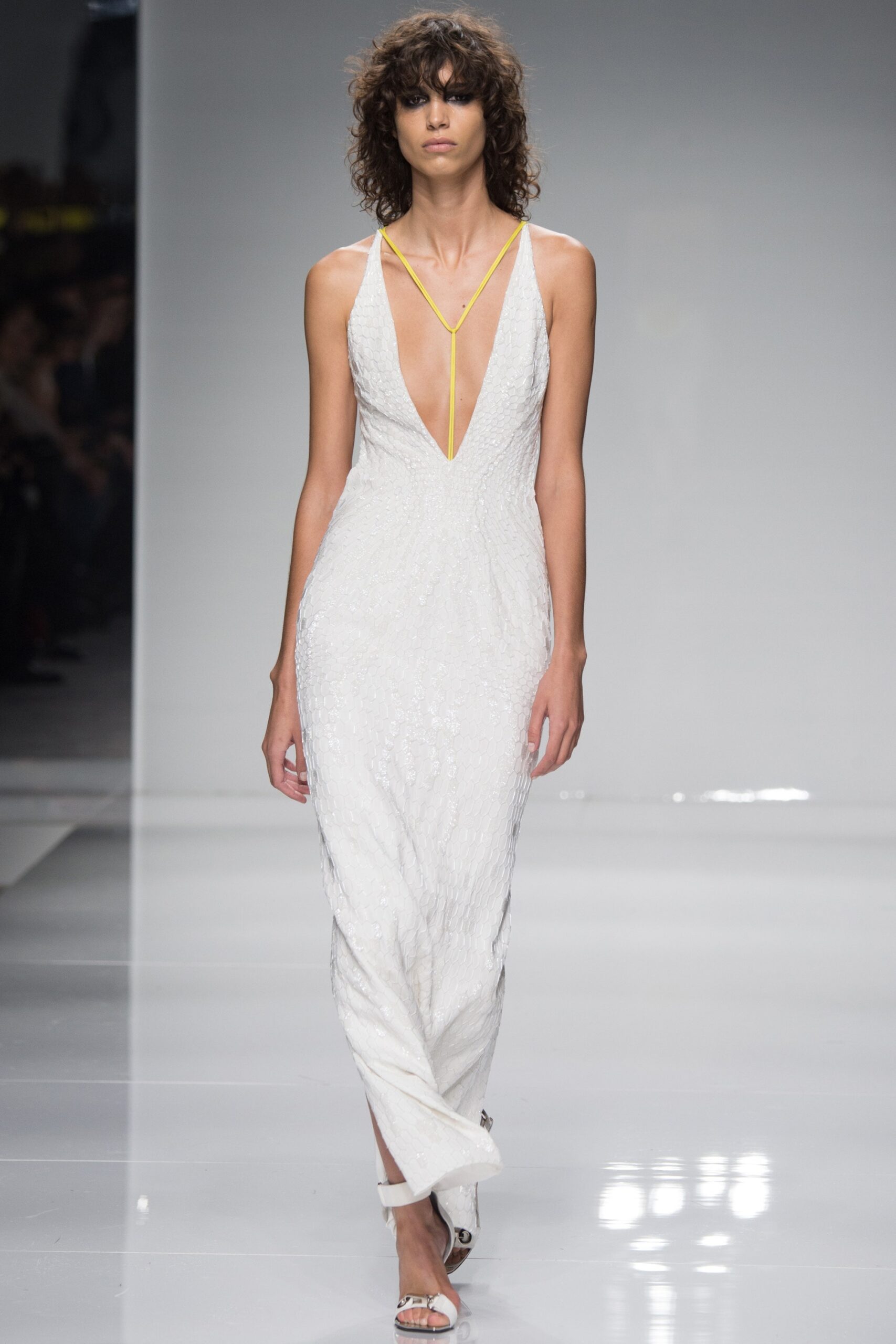 white sequined sleeveless gown