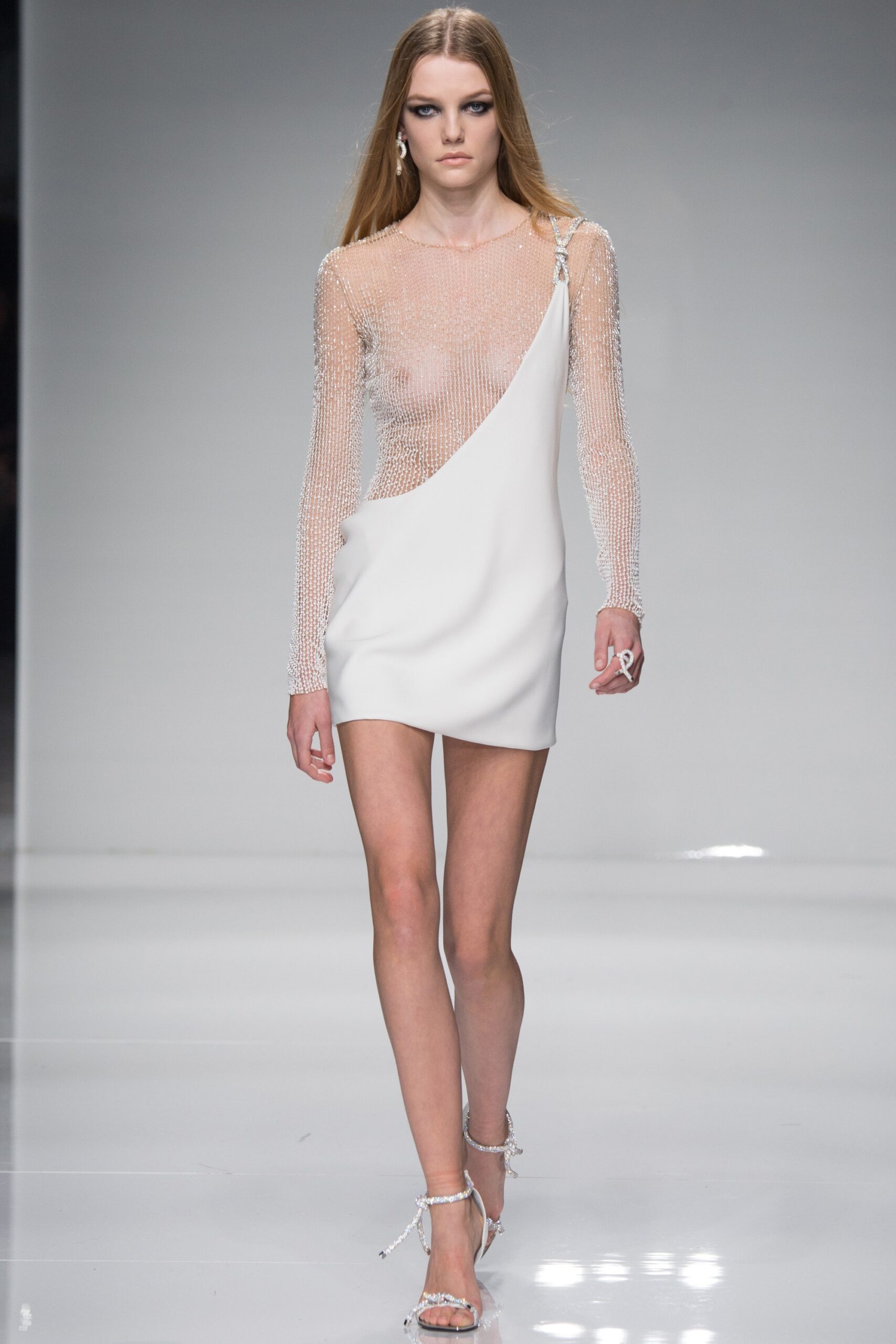 white sheer off-shoulder dress
