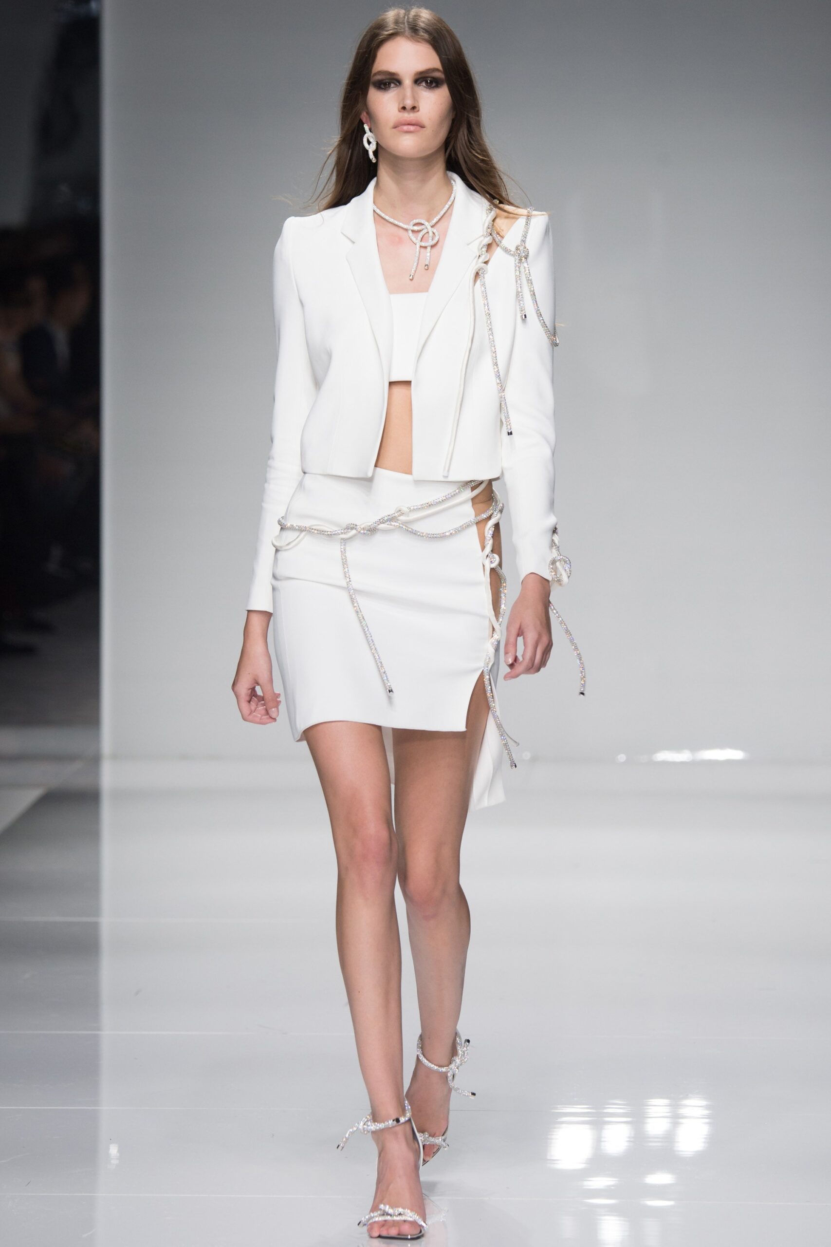 white cotton slit fitted high-waisted zippered mini skirt