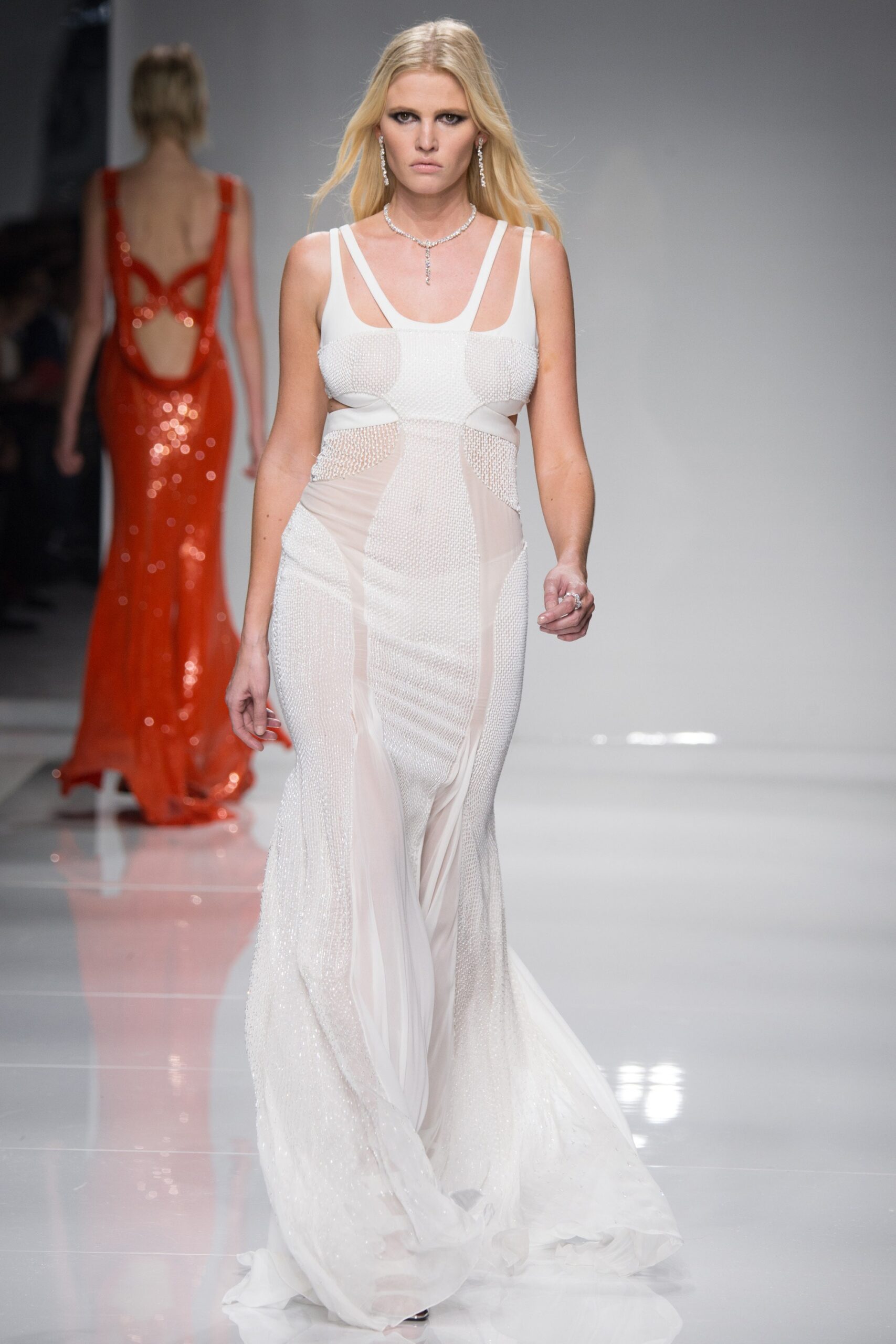 white silk sequin gown